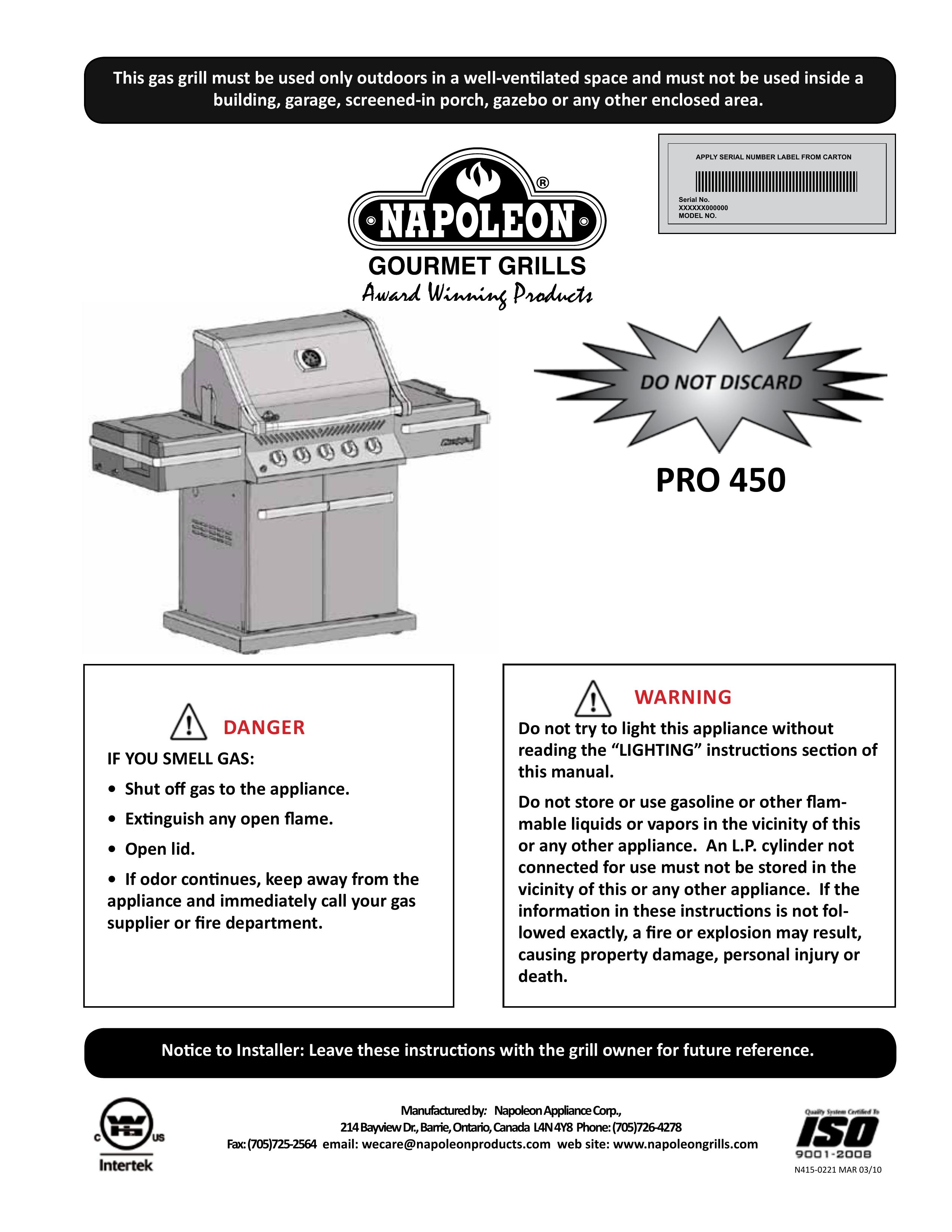 Napoleon Grills PRO 450 Gas Grill User Manual