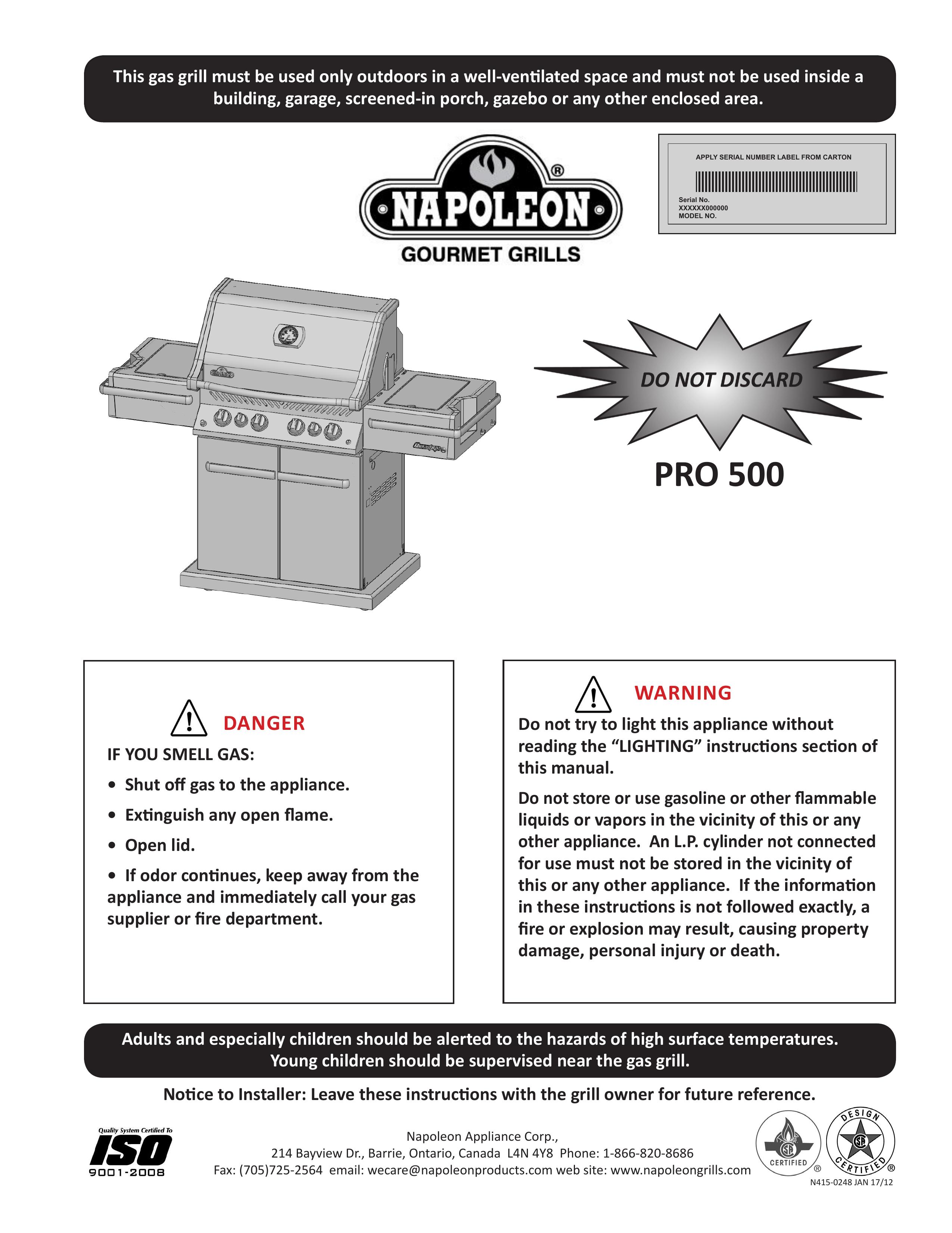 Napoleon Grills PRO 500 Gas Grill User Manual