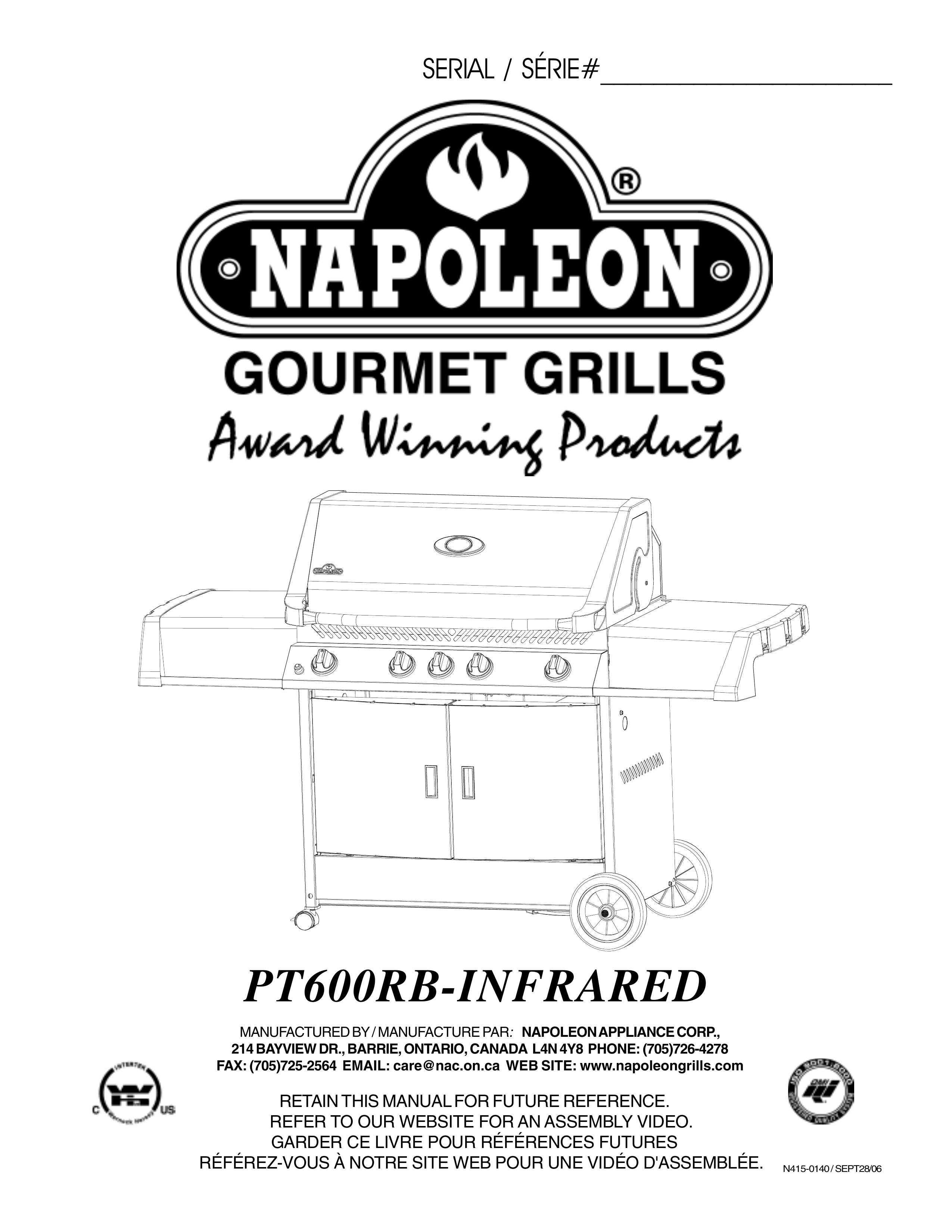 Napoleon Grills PT600RB-INFRARE Gas Grill User Manual