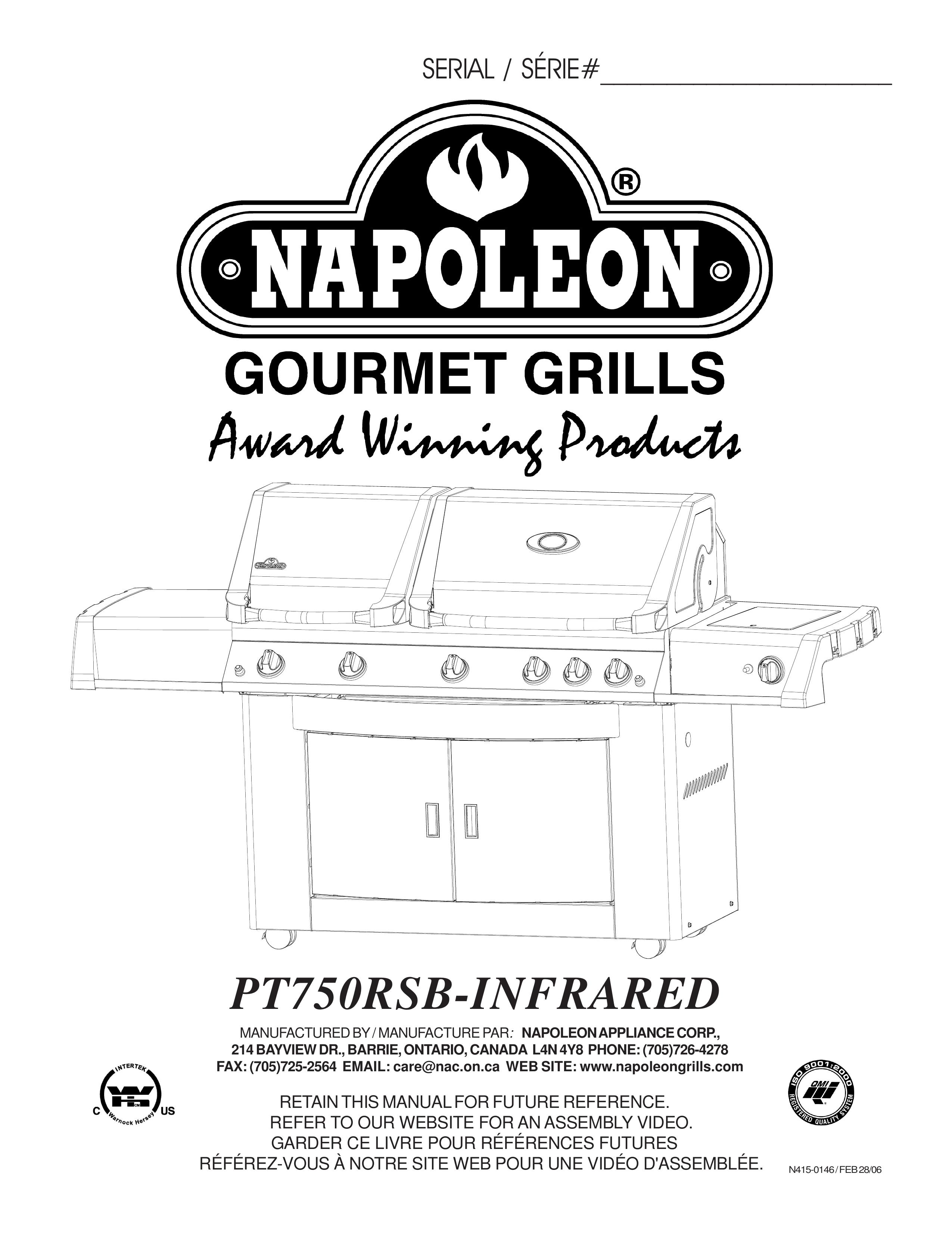 Napoleon Grills PT750RSB Gas Grill User Manual