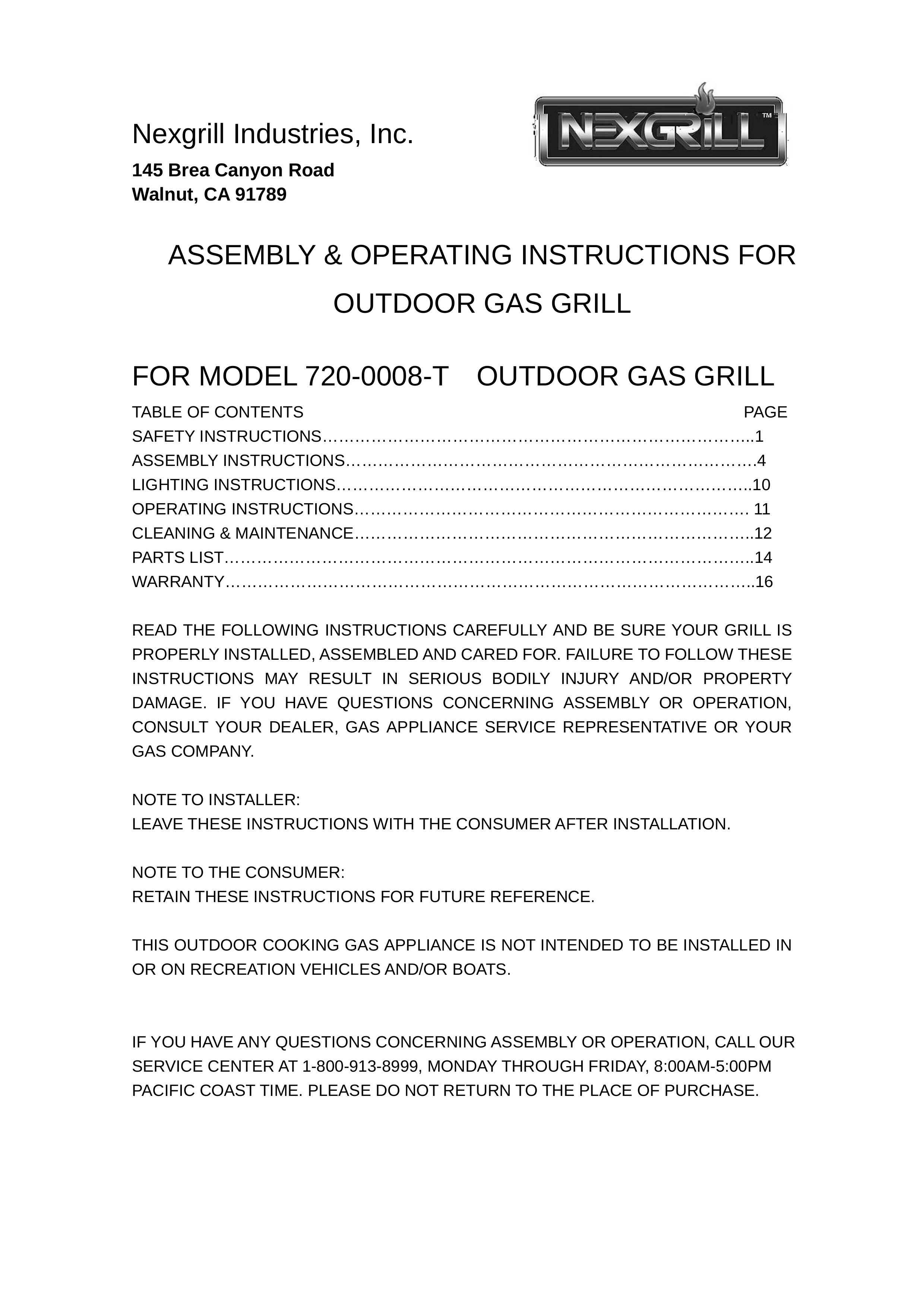 Nexgrill 720-0008-T Gas Grill User Manual