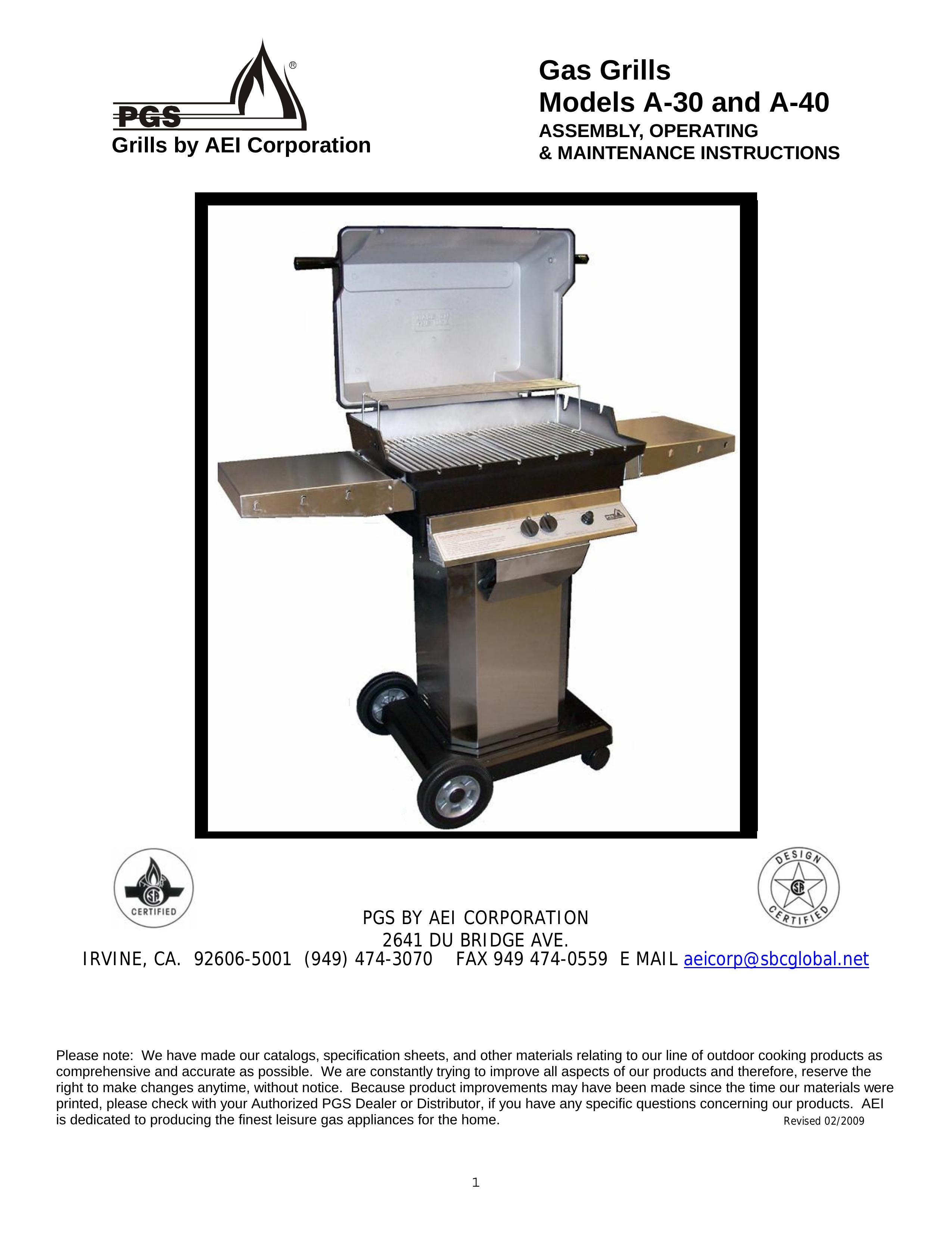 PGS A-30 Gas Grill User Manual