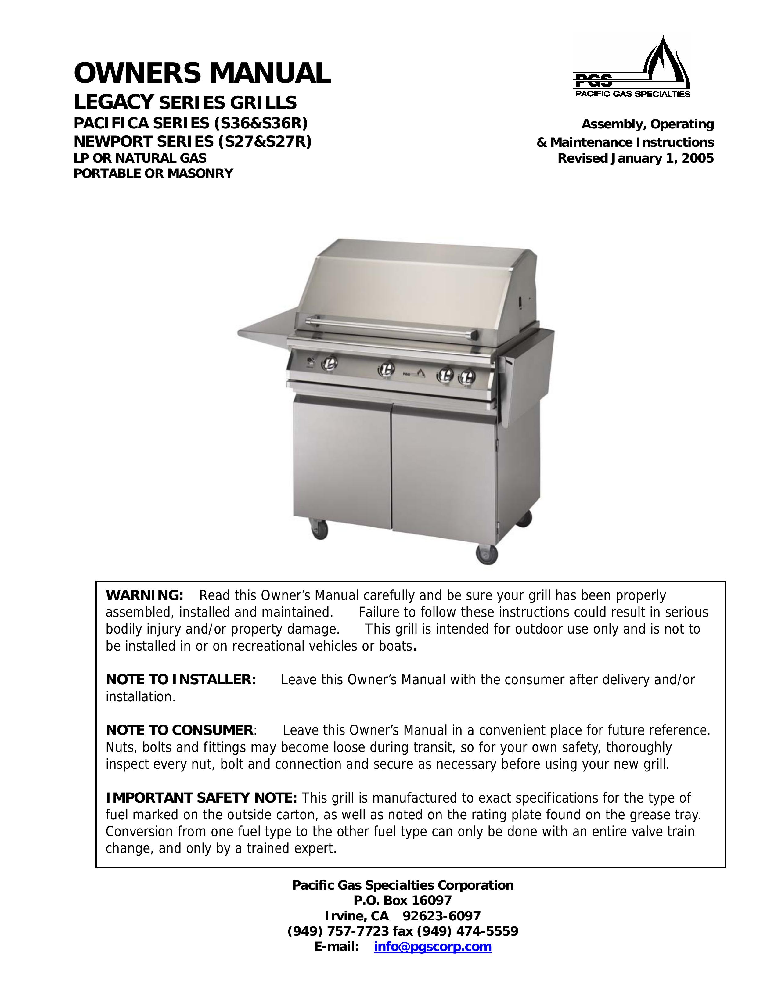 PGS S27 Gas Grill User Manual