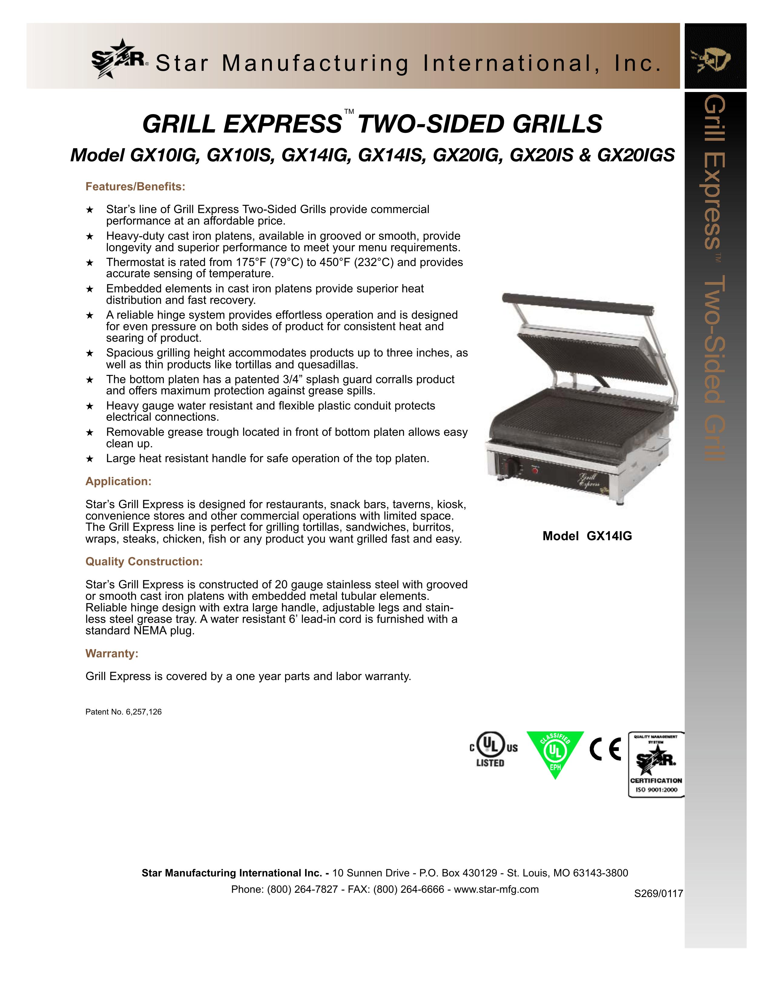 Star Manufacturing GX10IG Gas Grill User Manual