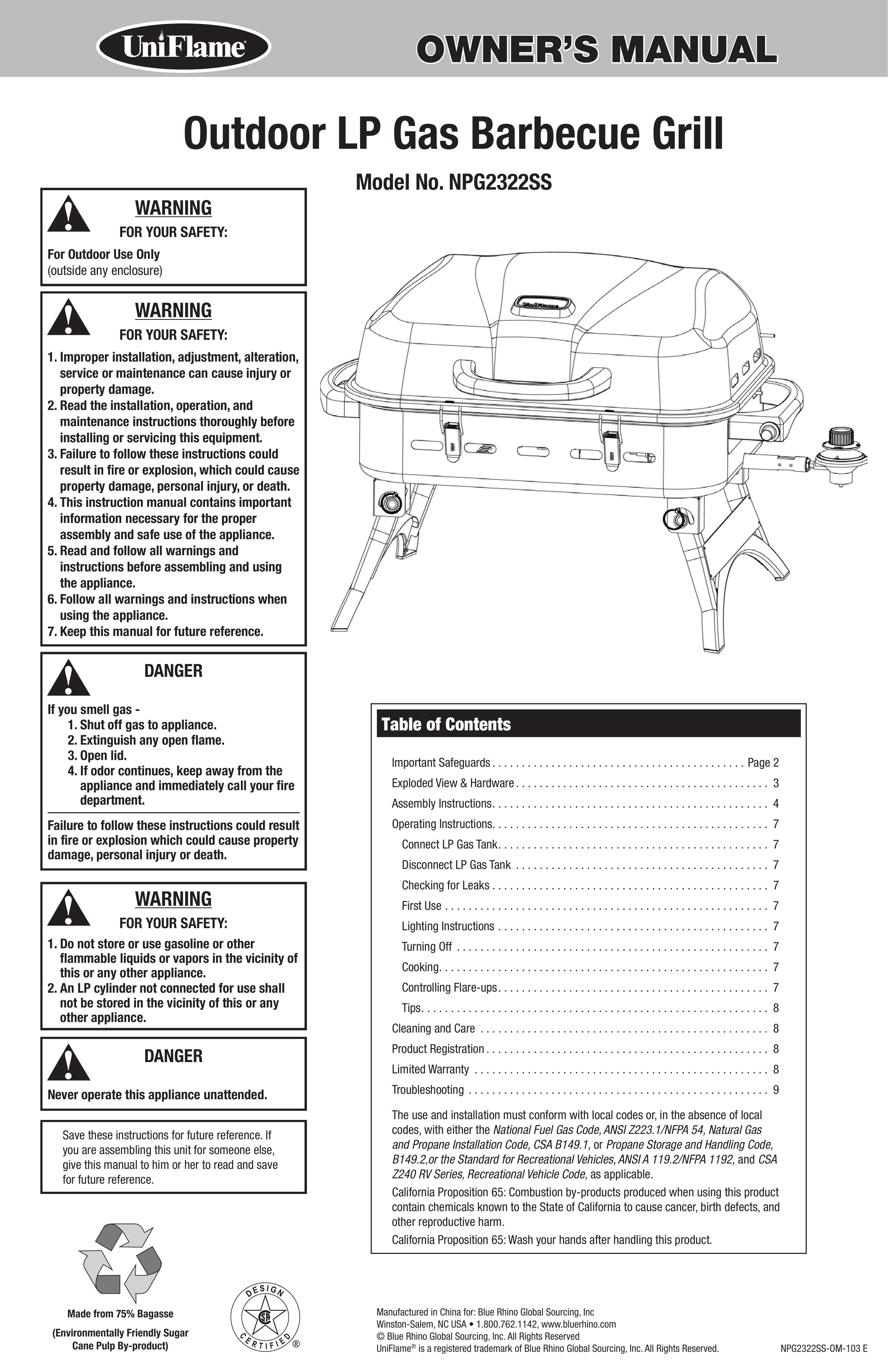 Uniflame NPG2322SS Gas Grill User Manual