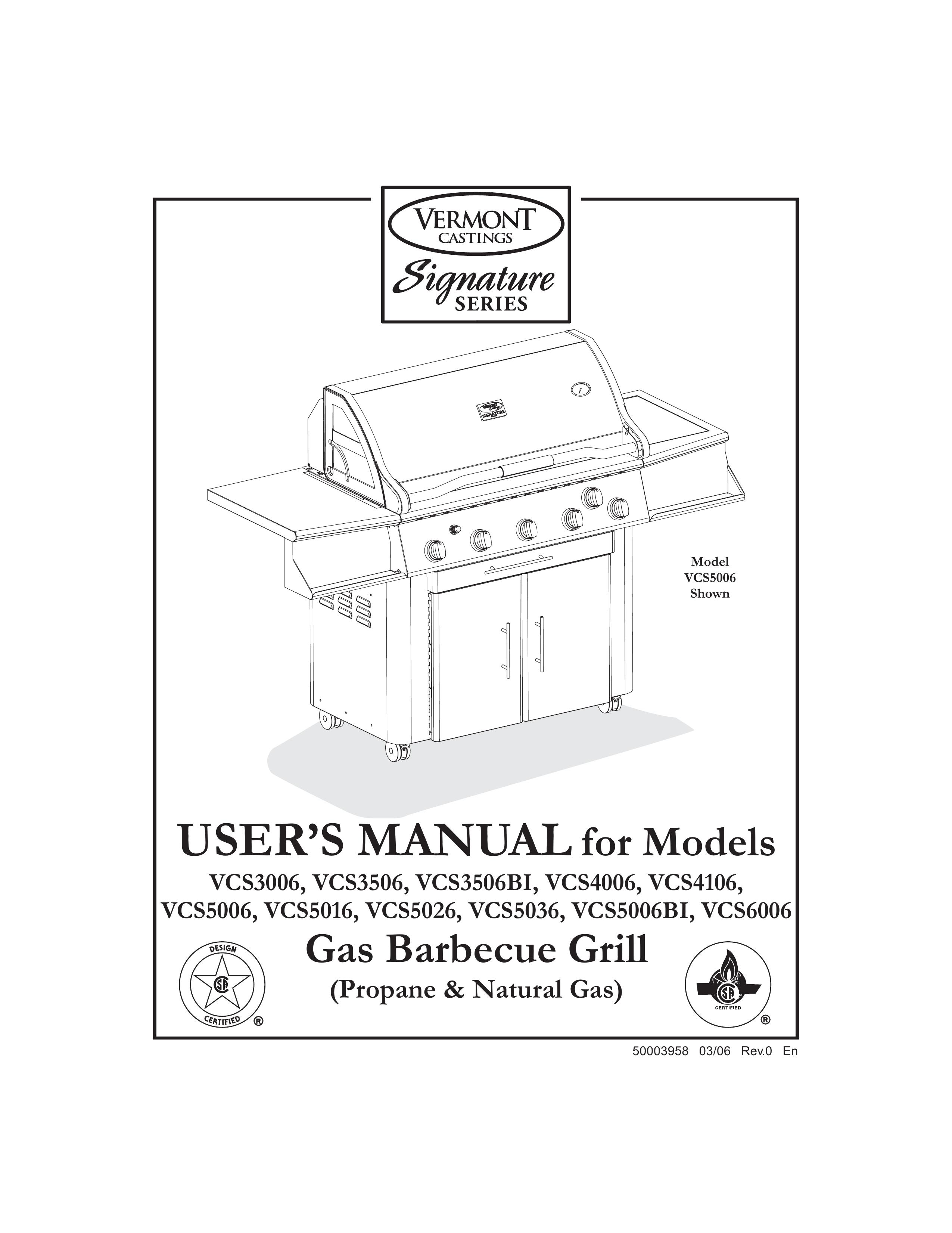 Vermont Casting VCS50 6 Gas Grill User Manual
