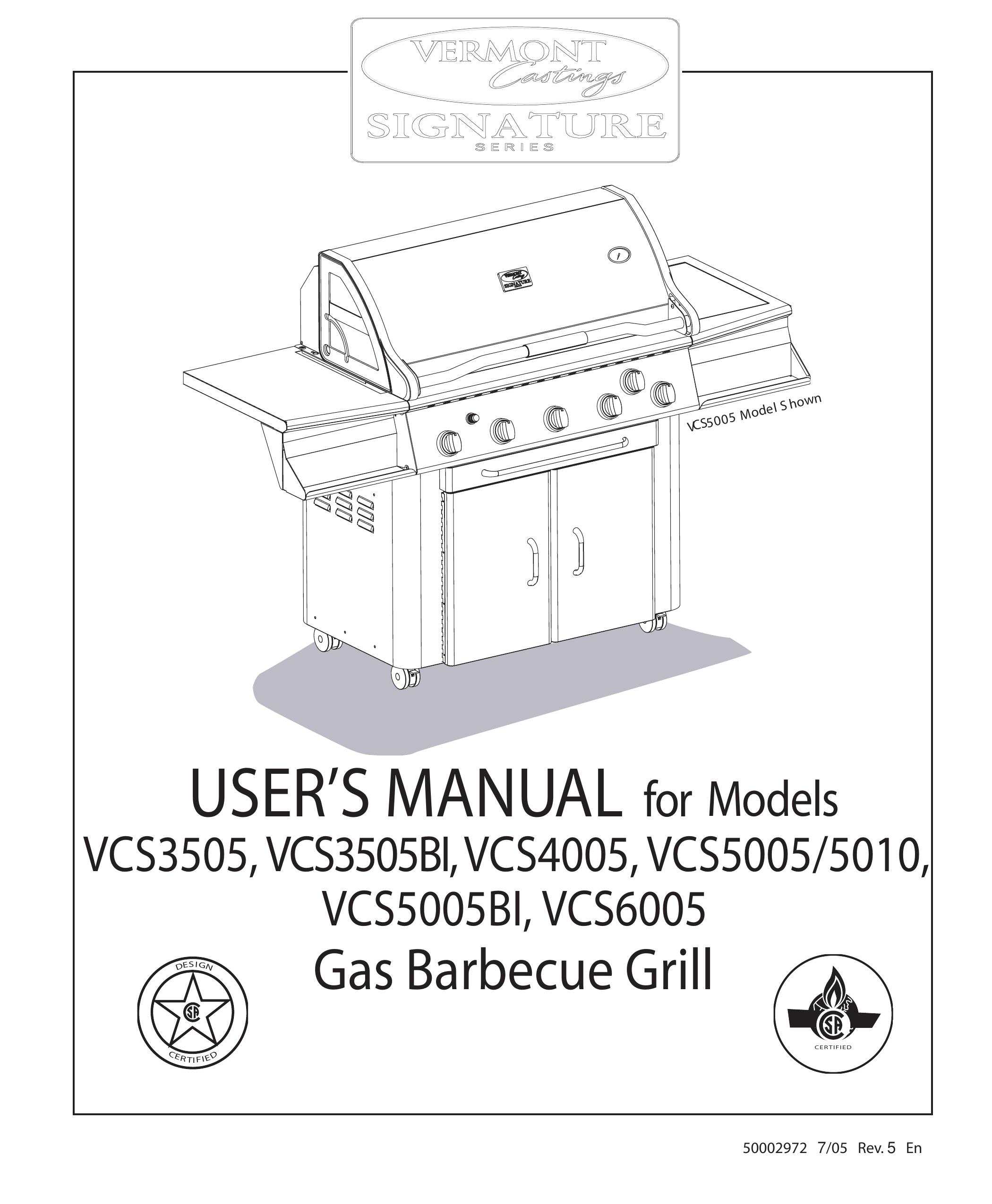 Vermont Casting VCS5005/5010 Gas Grill User Manual