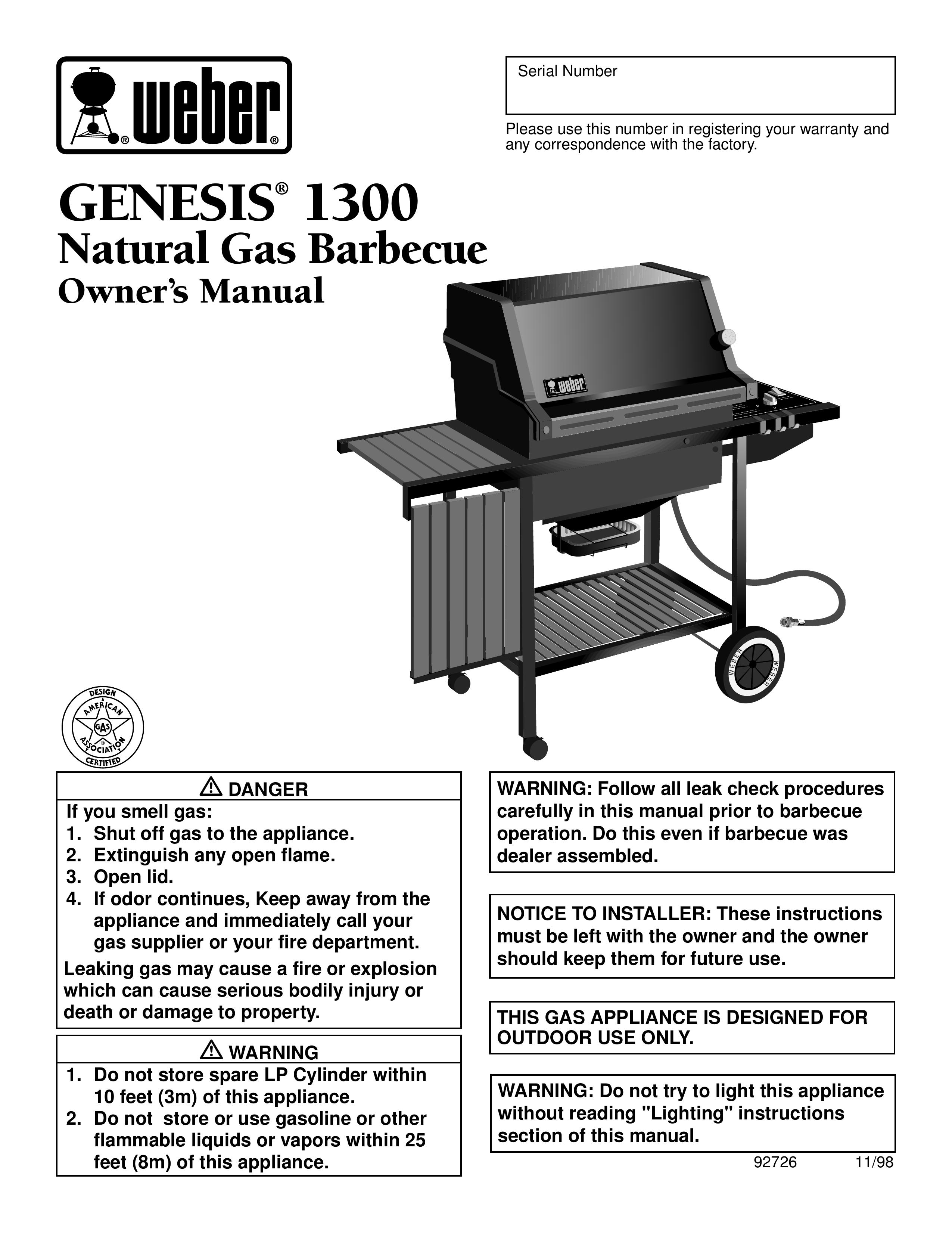 Weber 1300 Gas Grill User Manual