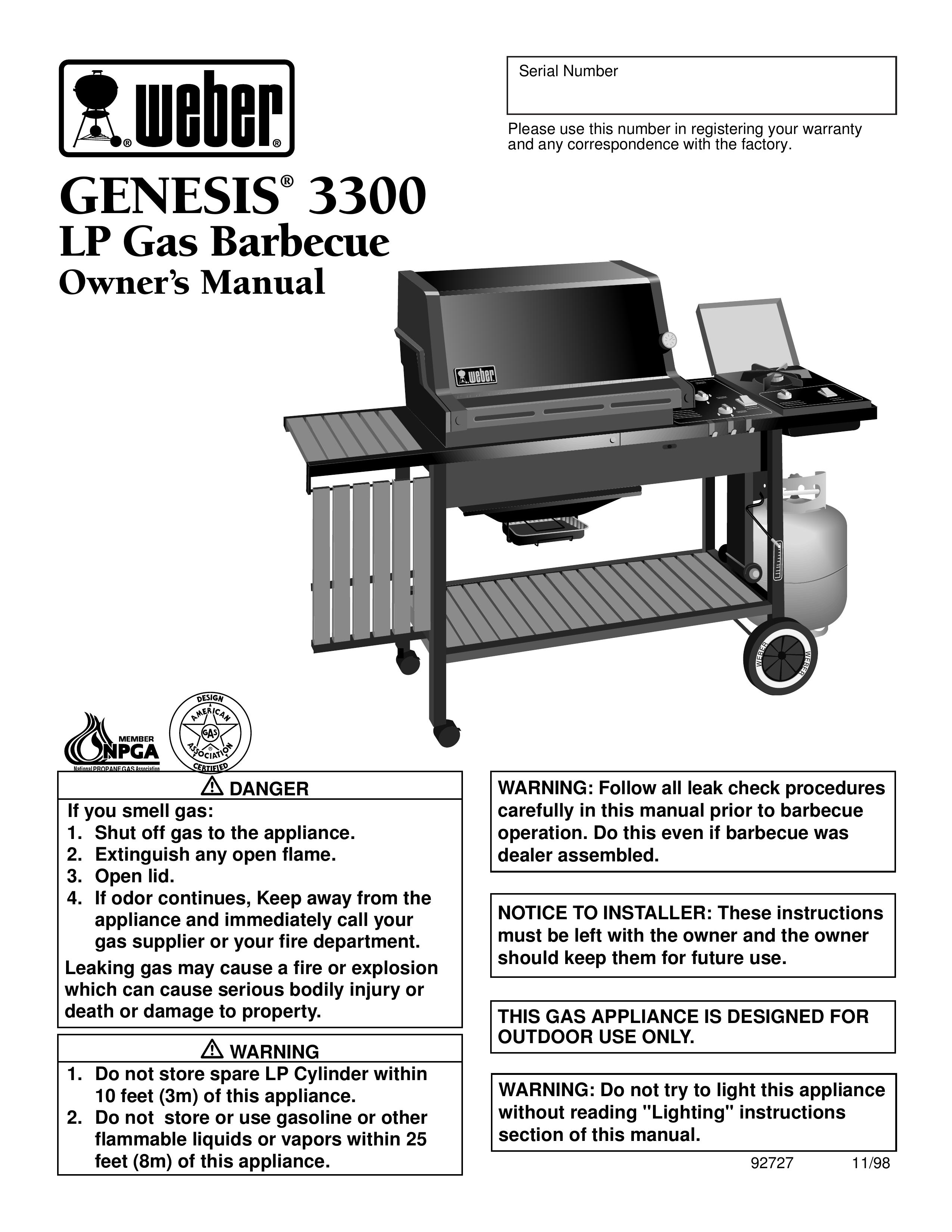 Weber 3300 Gas Grill User Manual