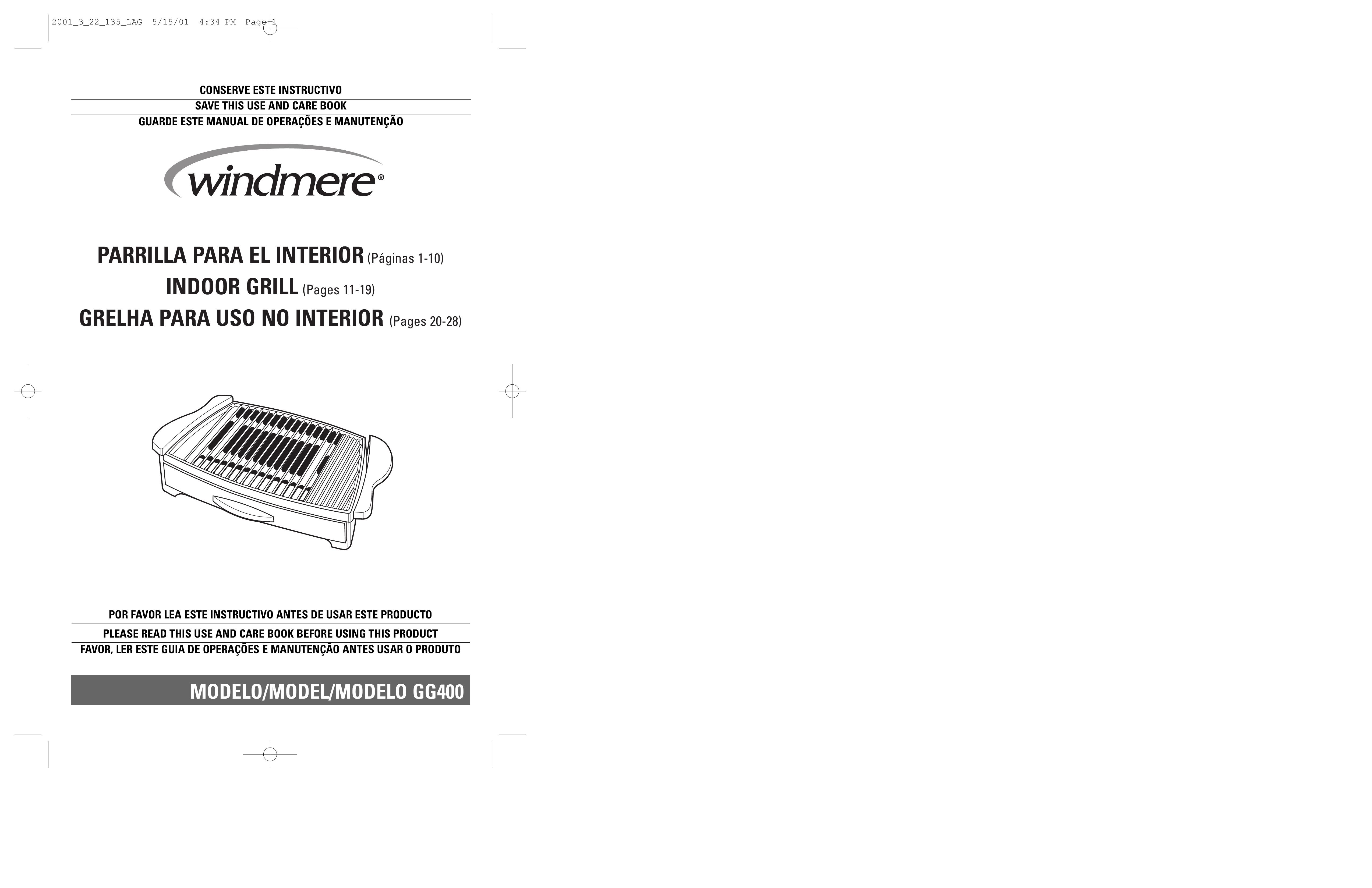 Windmere GG400 Gas Grill User Manual