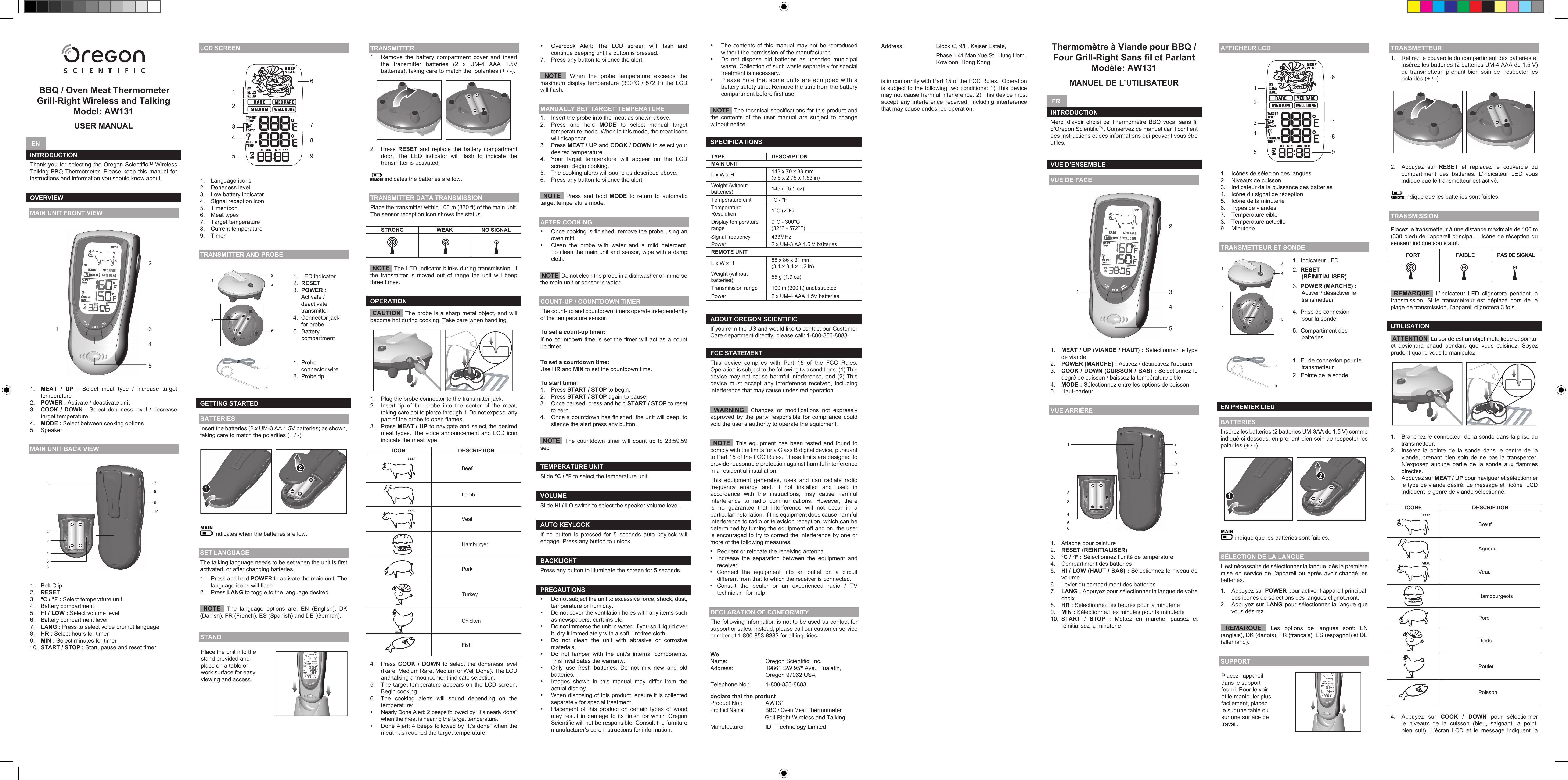 Oregon Scientific AW131 Grill Accessory User Manual