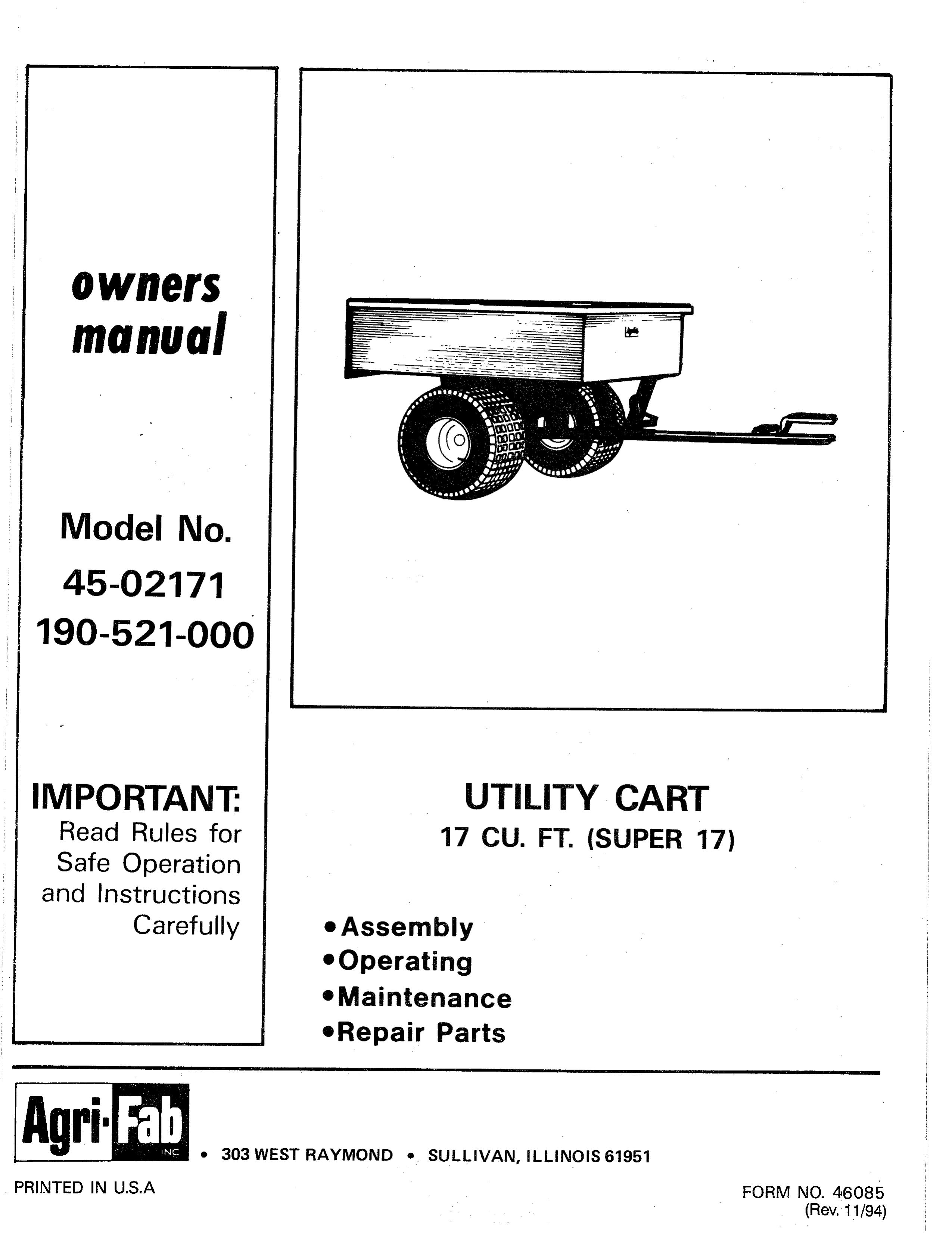 Agri-Fab 190-521-000 Outdoor Cart User Manual