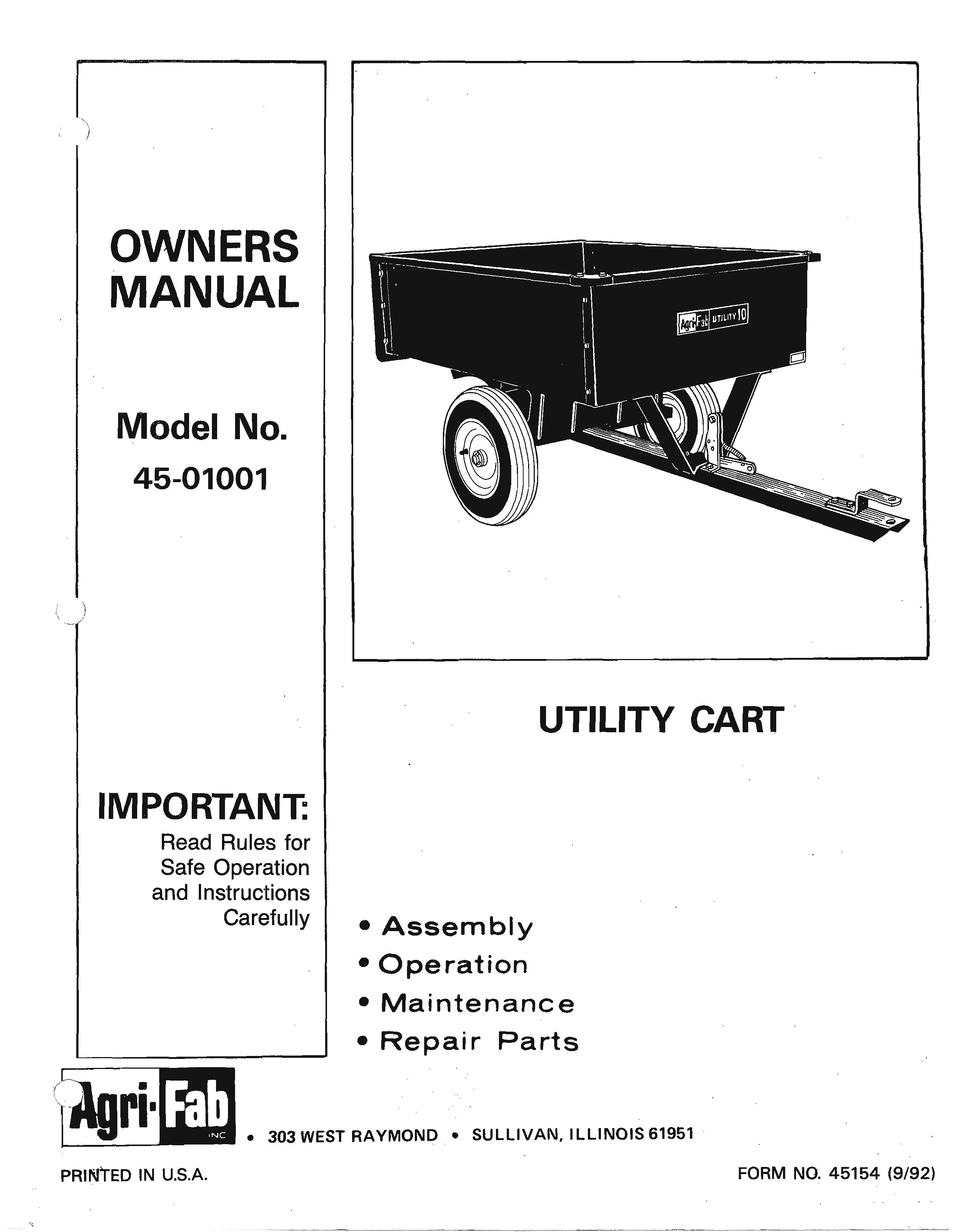 Agri-Fab 45-01001 Outdoor Cart User Manual
