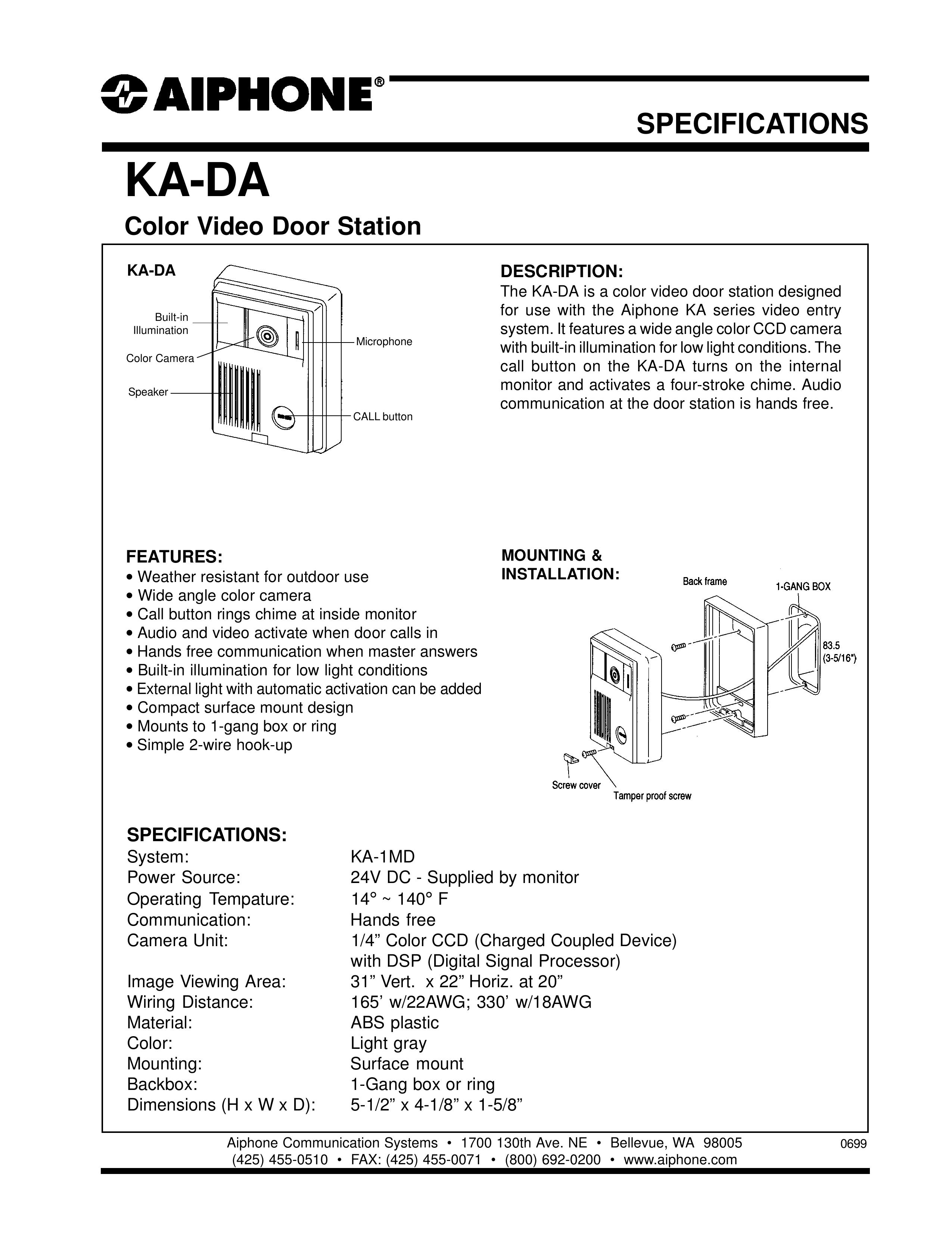 Aiphone KA-1MD Outdoor Cart User Manual