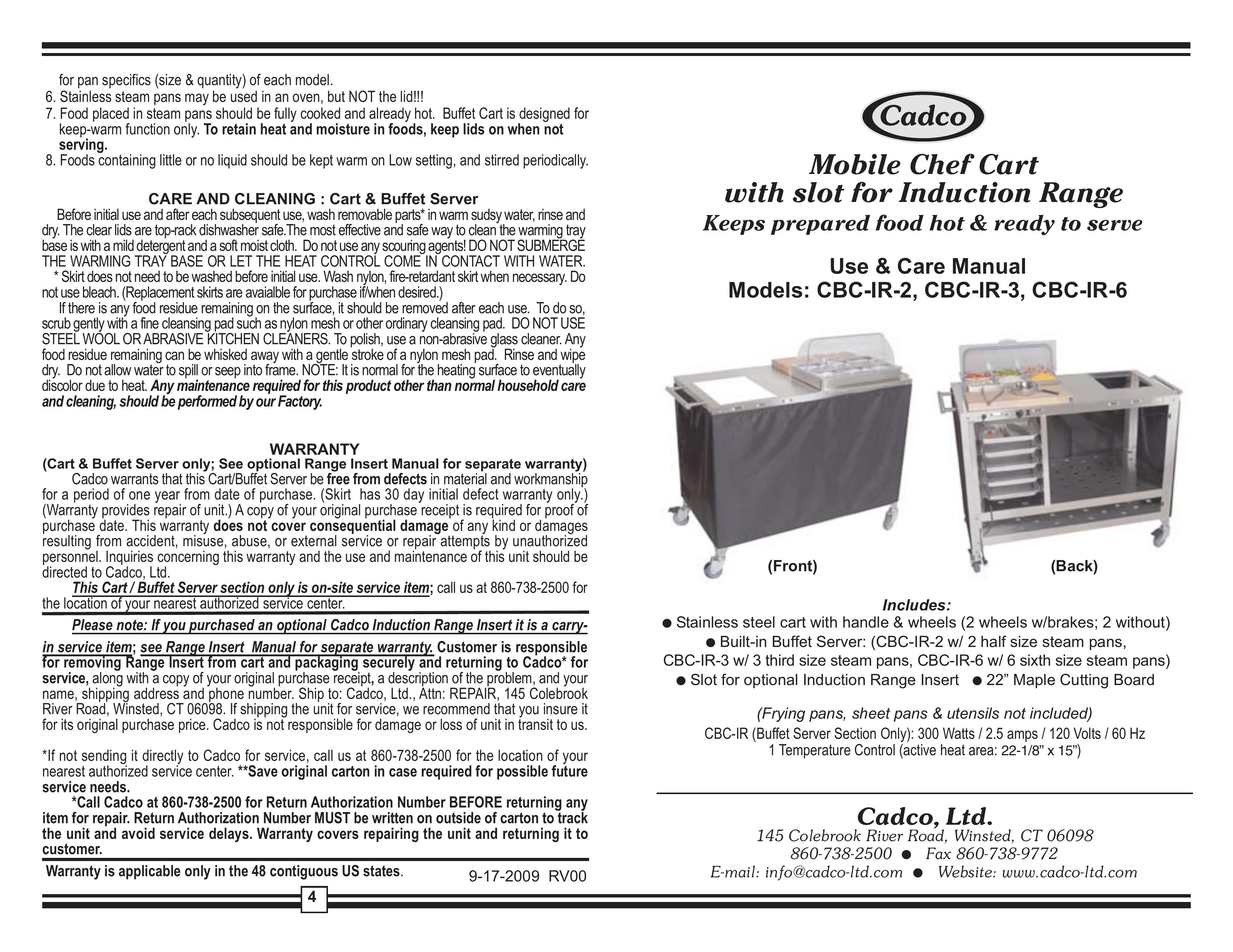 Cadco CBC-IR-2 Outdoor Cart User Manual