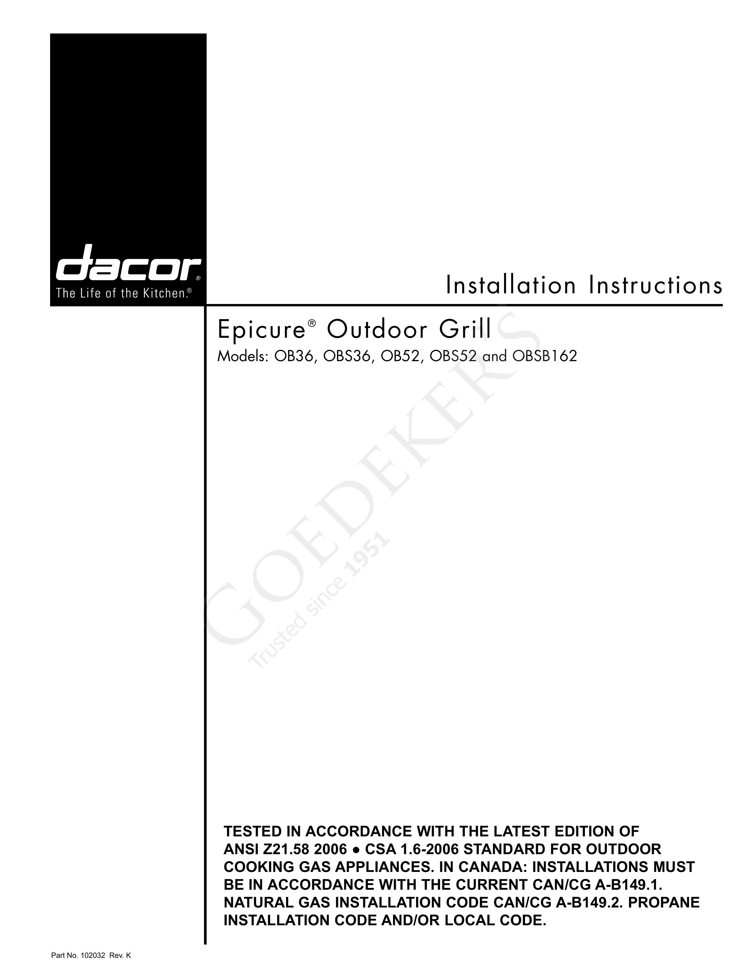 Dacor OBS36 Outdoor Cart User Manual