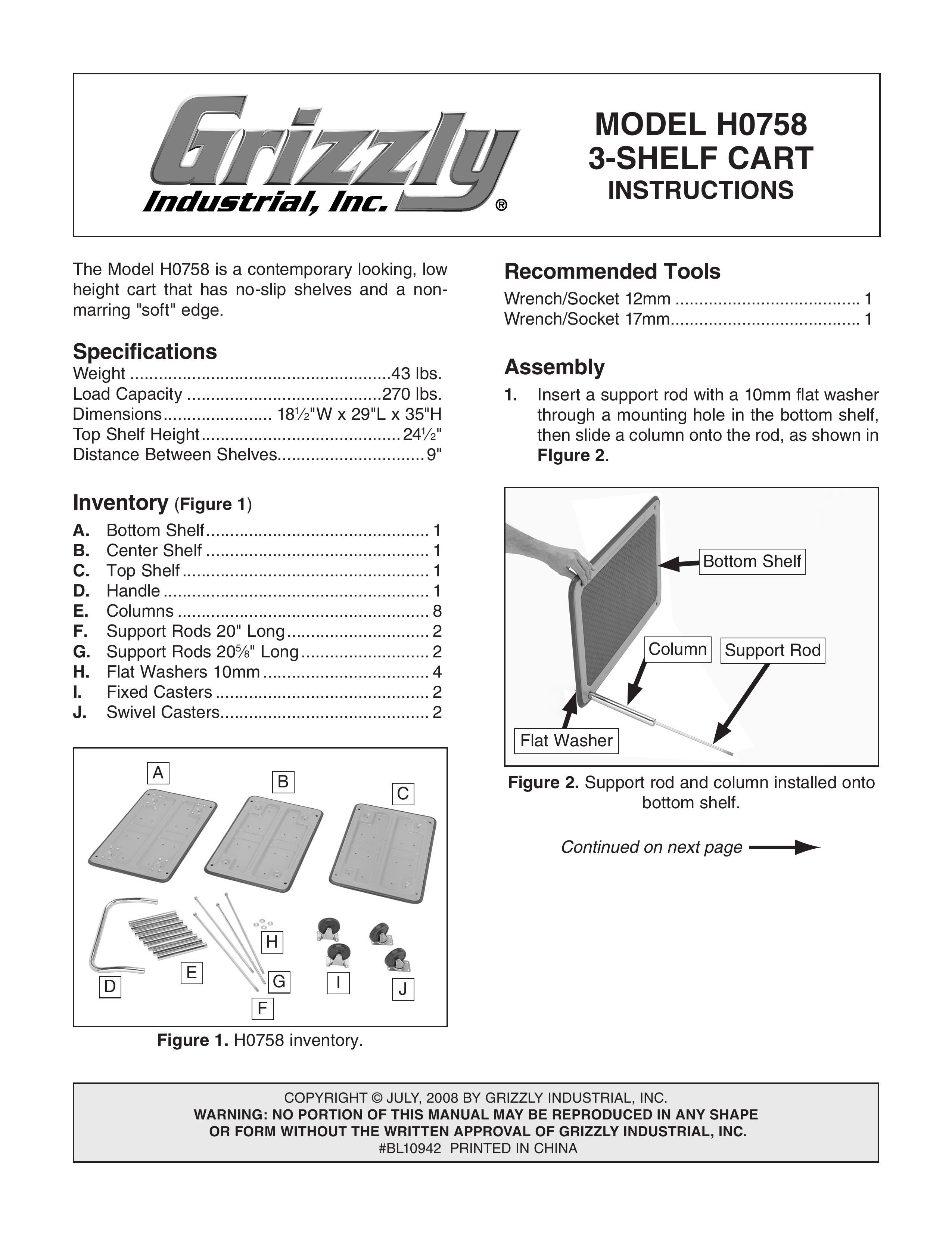 Grizzly H0758 Outdoor Cart User Manual