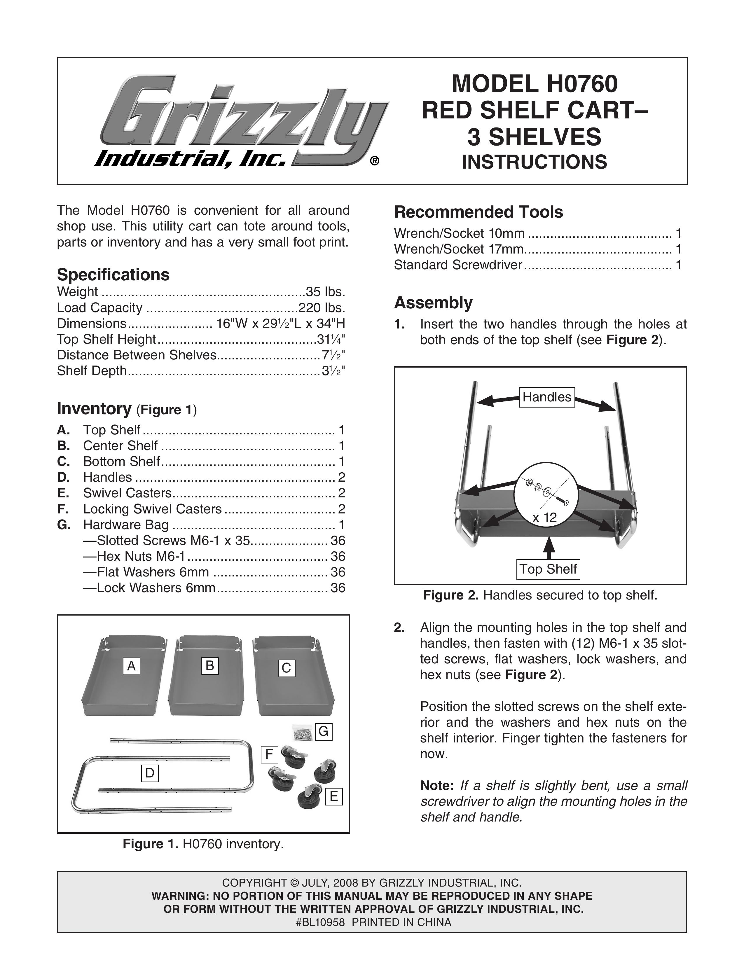 Grizzly H0760 Outdoor Cart User Manual