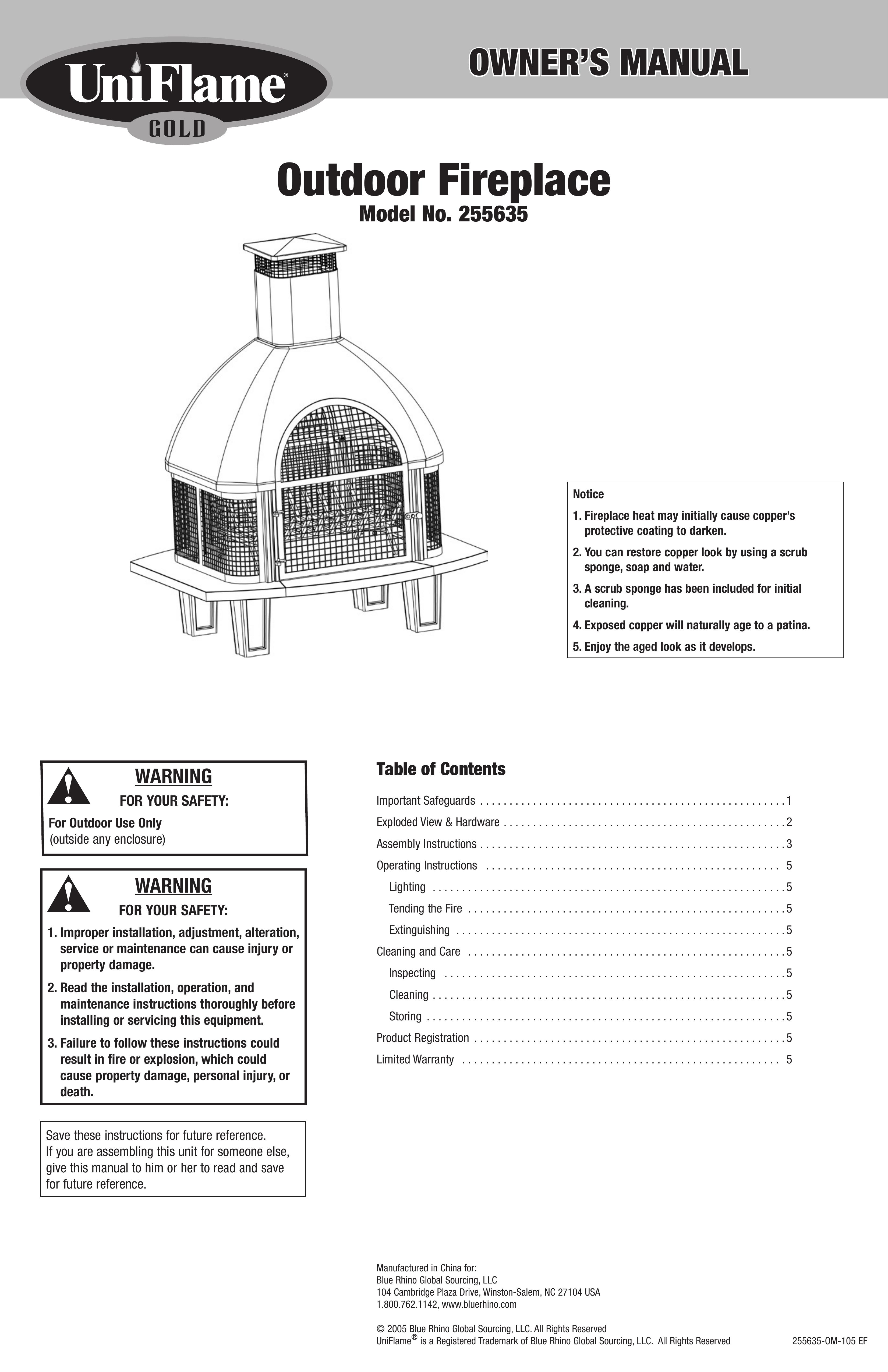 Blue Rhino 255635 Outdoor Fireplace User Manual