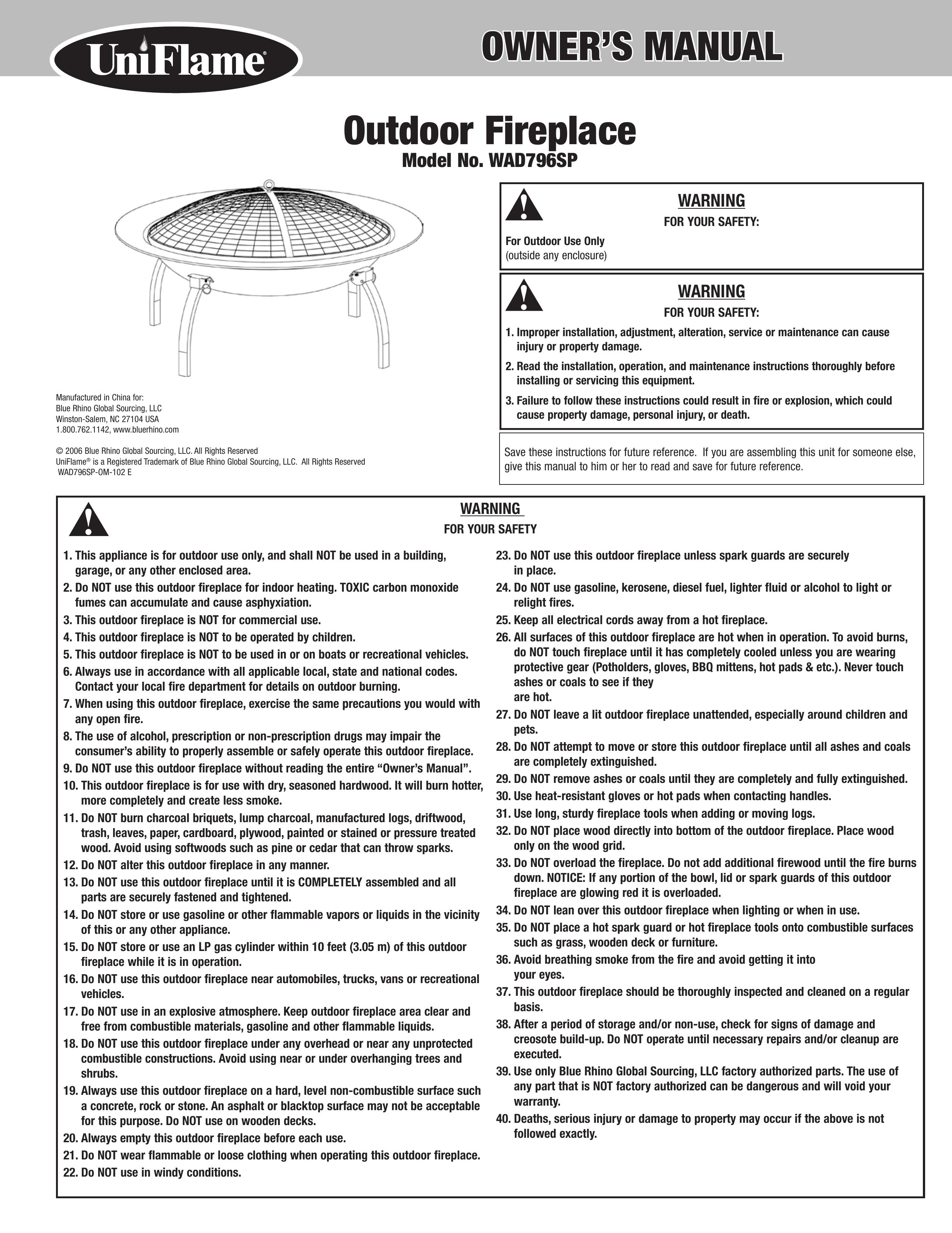 Blue Rhino WAD796SP Outdoor Fireplace User Manual