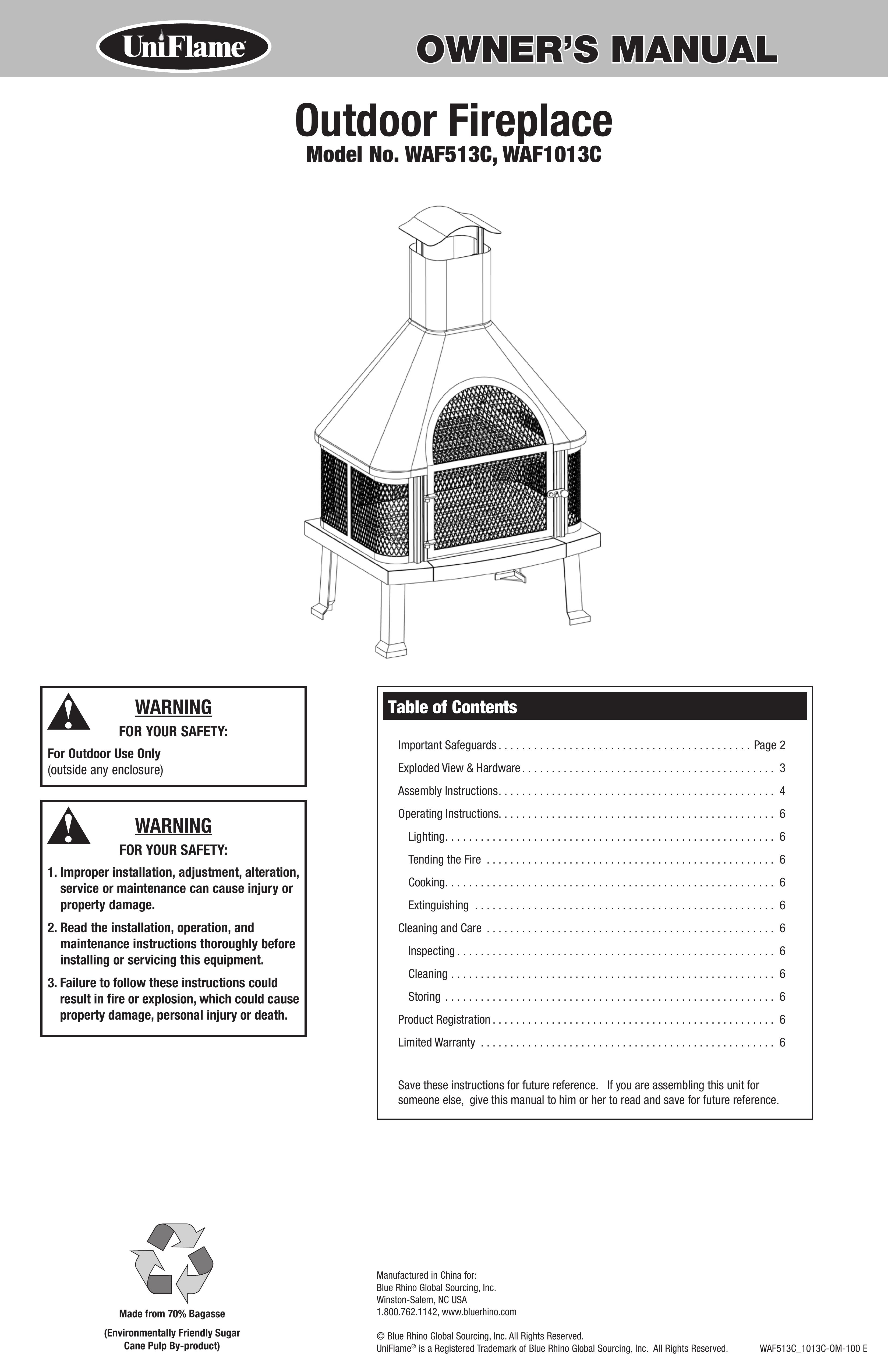 Blue Rhino WAF1013C Outdoor Fireplace User Manual