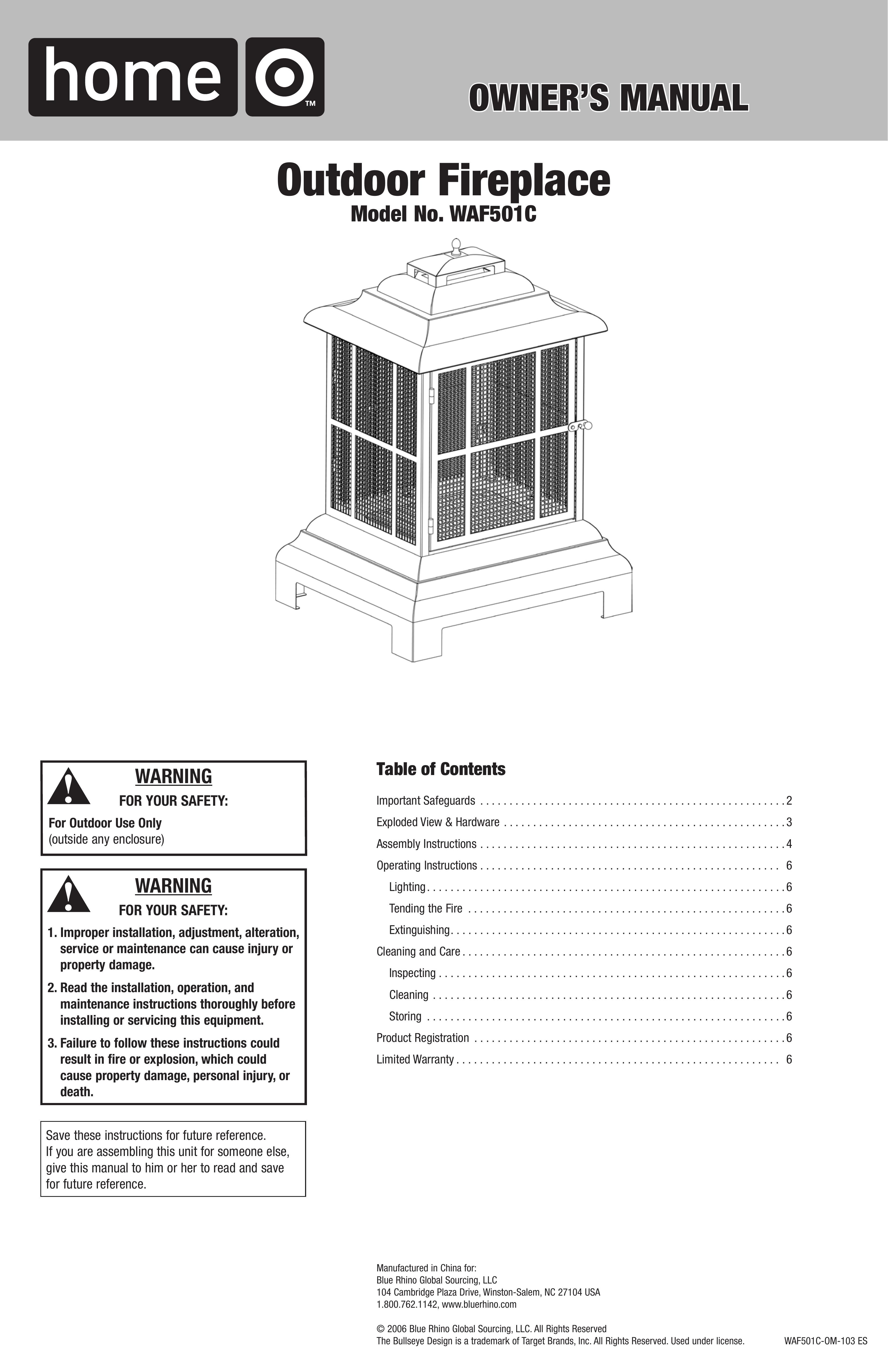 Blue Rhino WAF501C Outdoor Fireplace User Manual