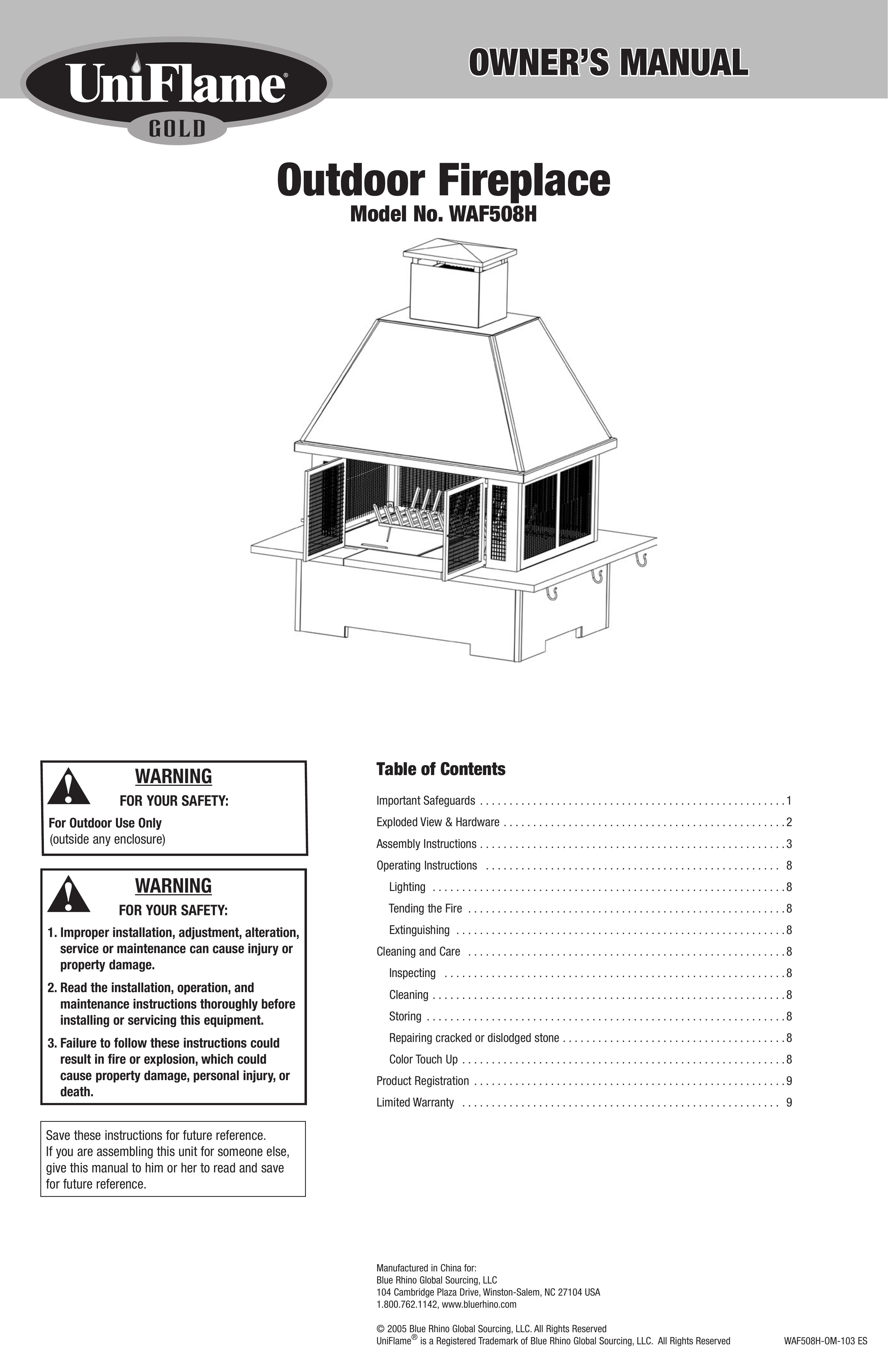 Blue Rhino WAF508H Outdoor Fireplace User Manual