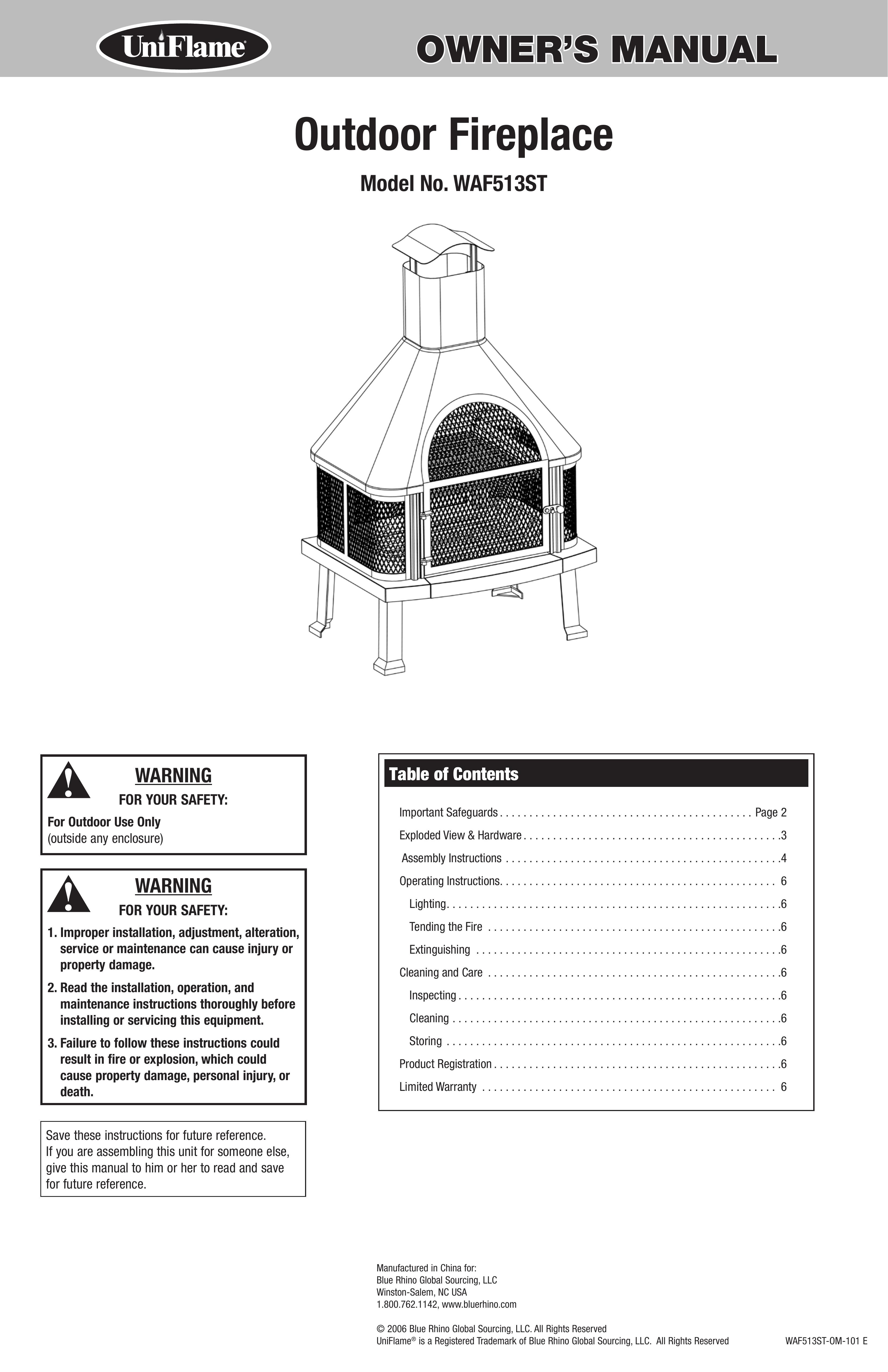 Blue Rhino WAF513ST Outdoor Fireplace User Manual