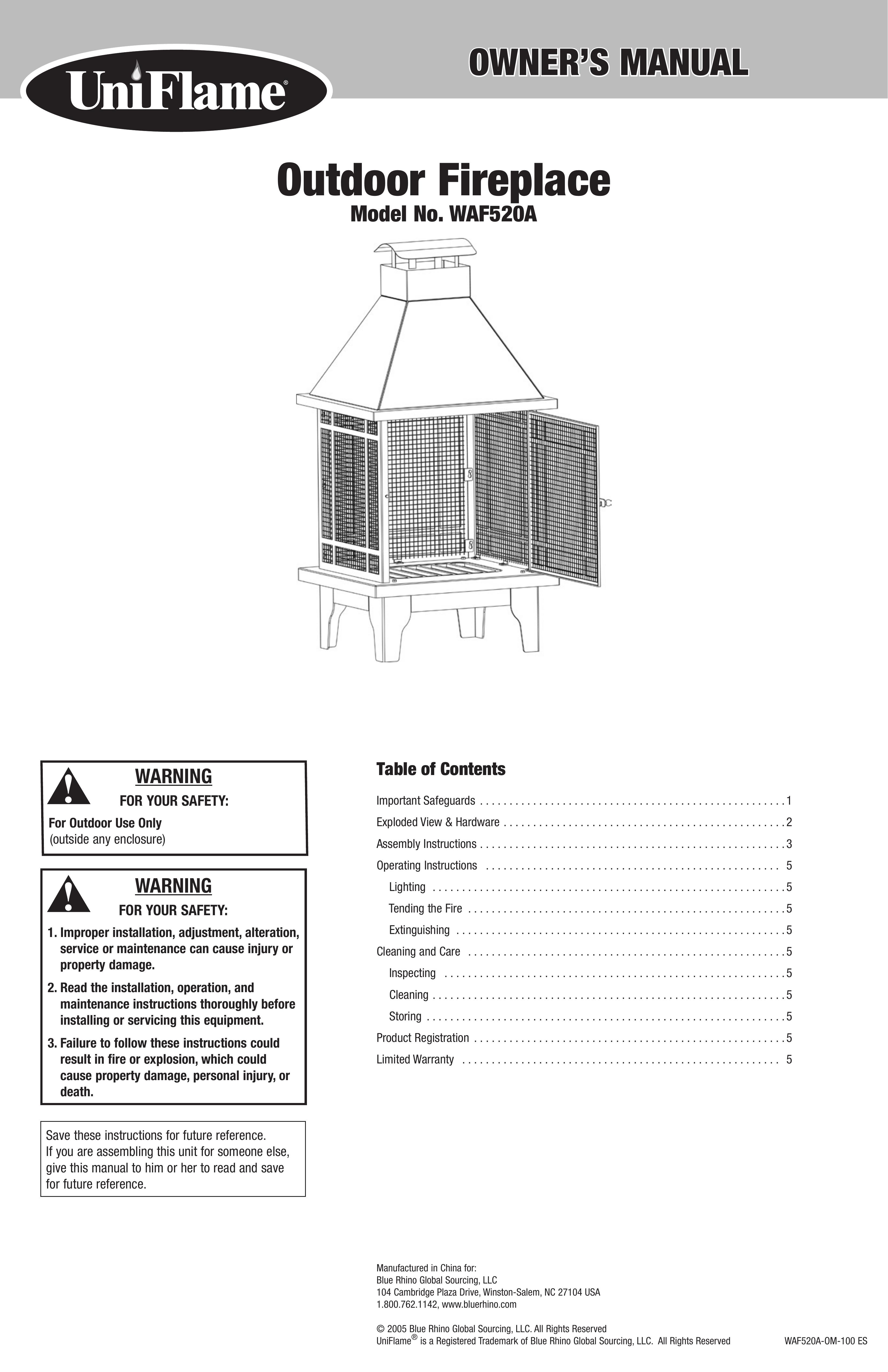 Blue Rhino WAF520A Outdoor Fireplace User Manual