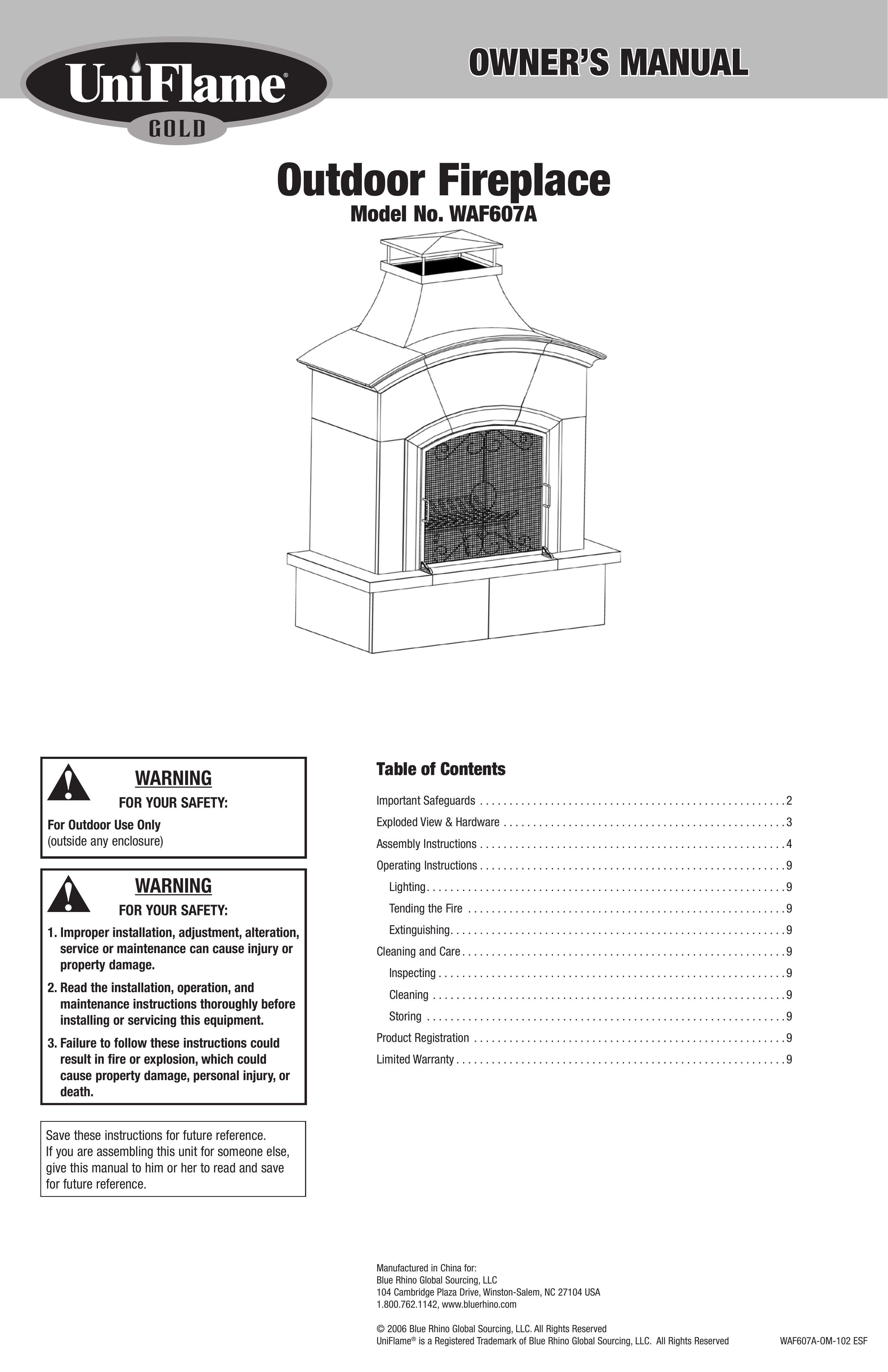 Blue Rhino WAF607A Outdoor Fireplace User Manual