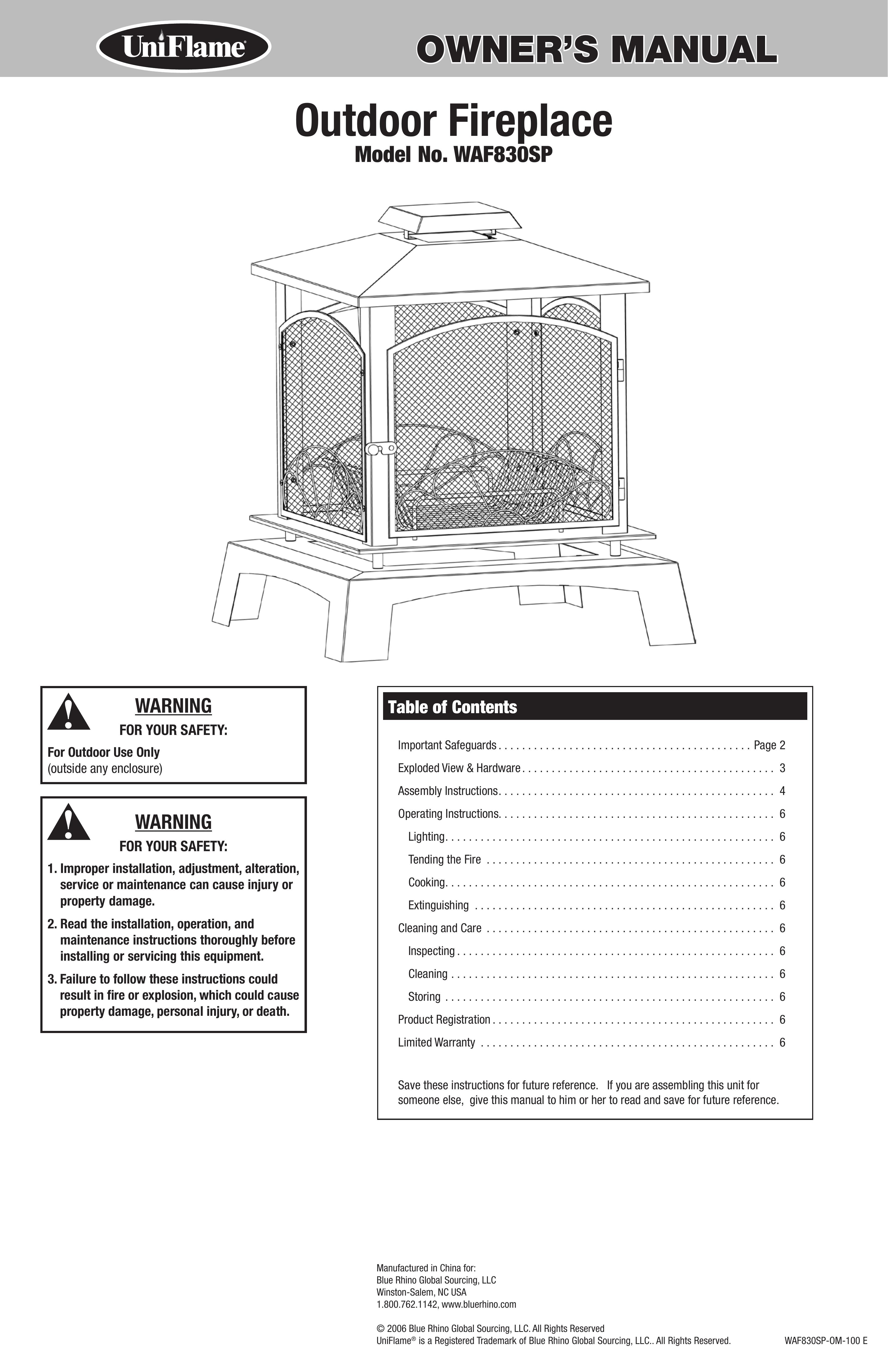 Blue Rhino WAF830SP Outdoor Fireplace User Manual