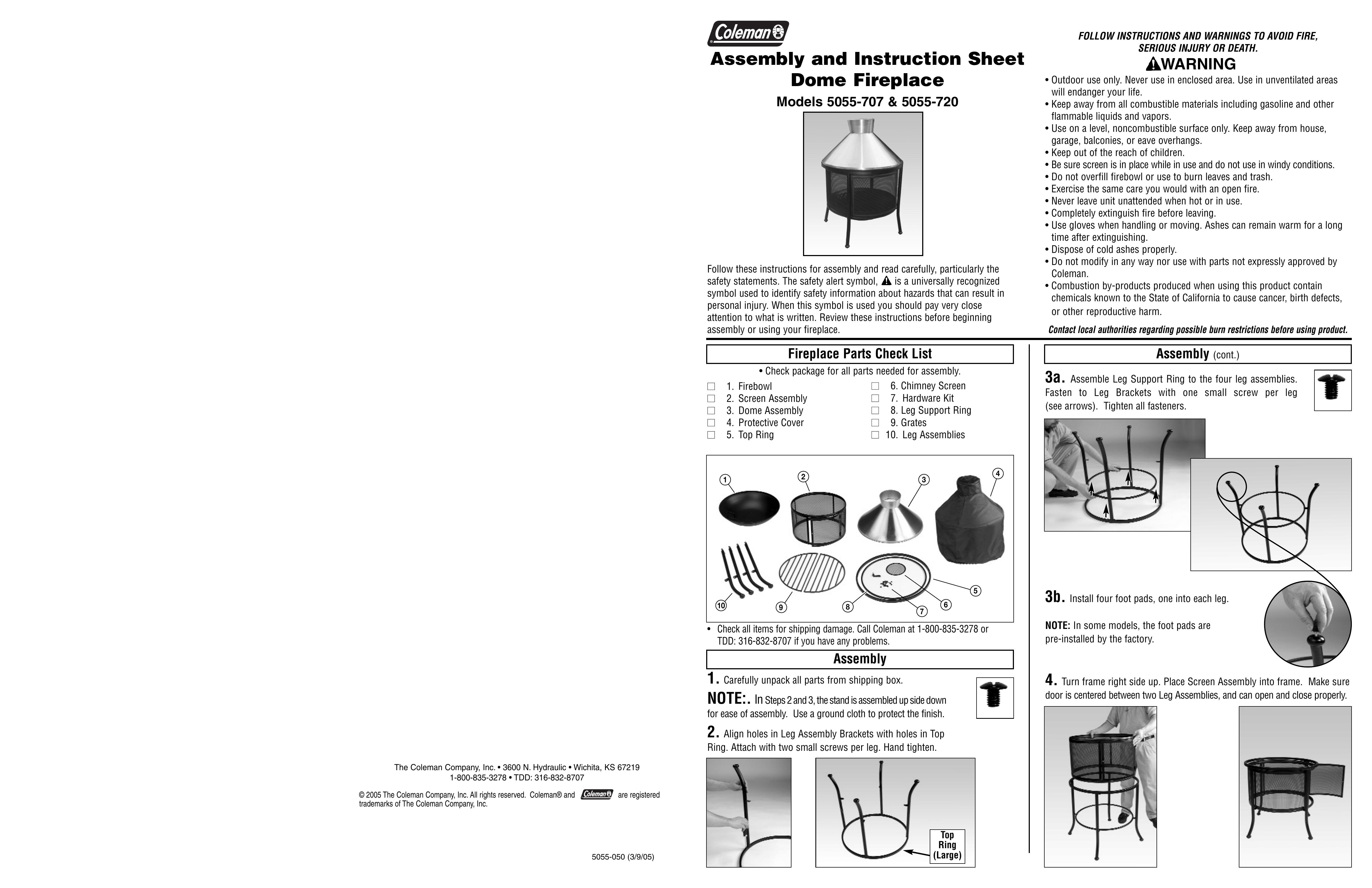 Coleman 5055-707 Outdoor Fireplace User Manual