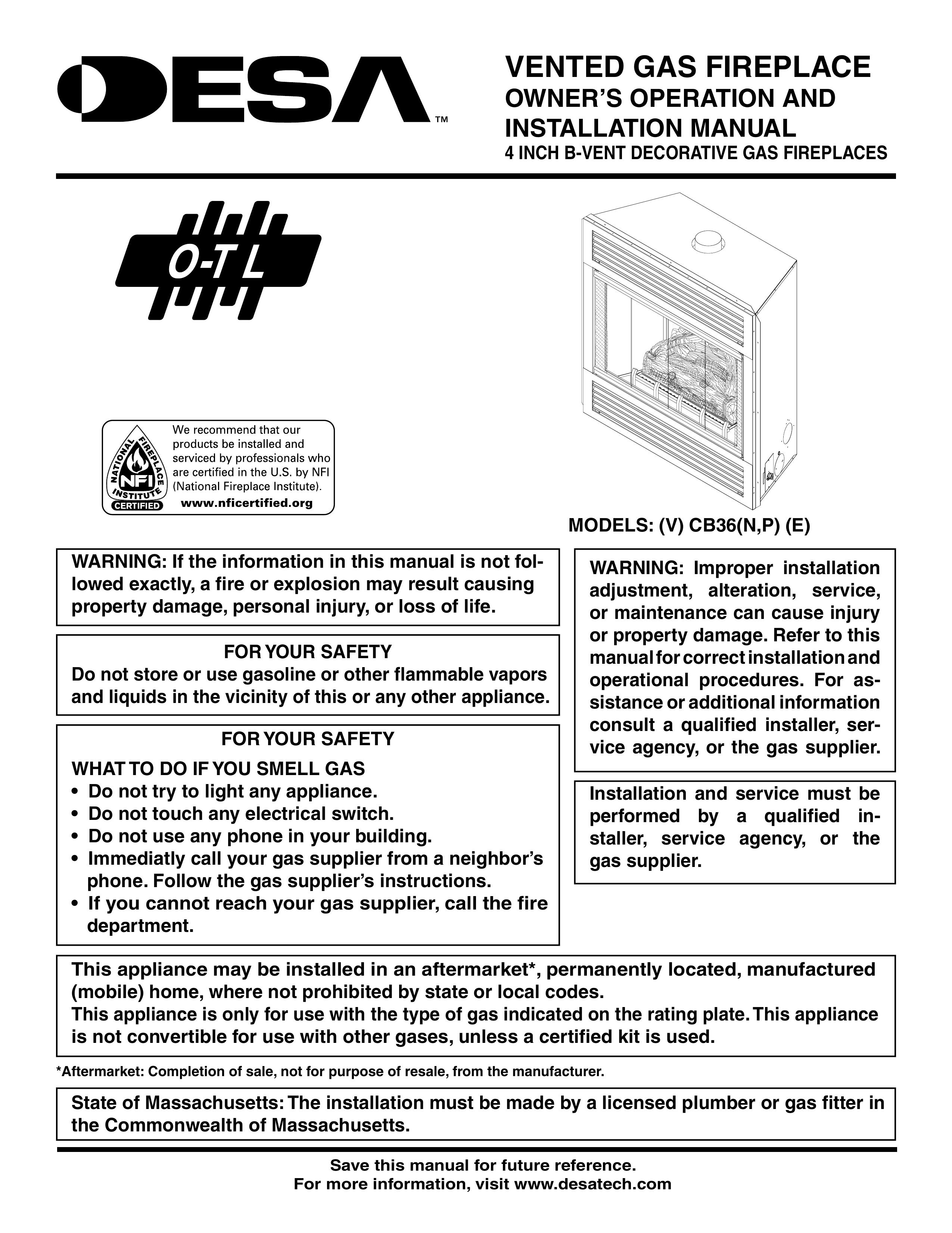 Desa (V) CB36(N Outdoor Fireplace User Manual