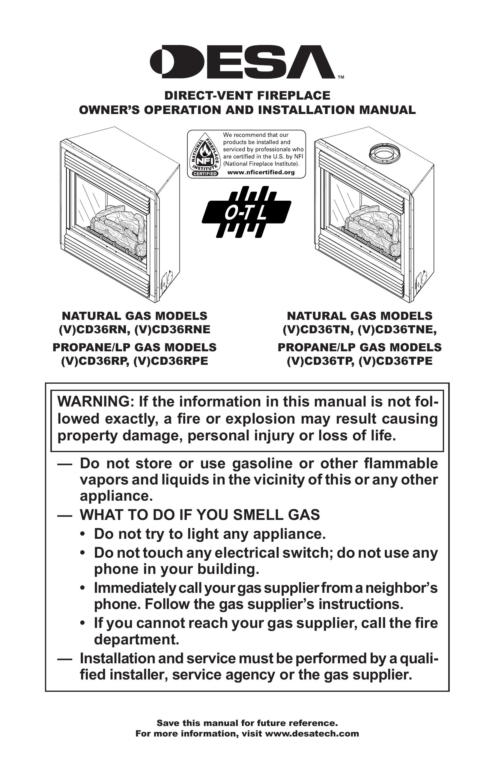 Desa (V)CD36TNE Outdoor Fireplace User Manual