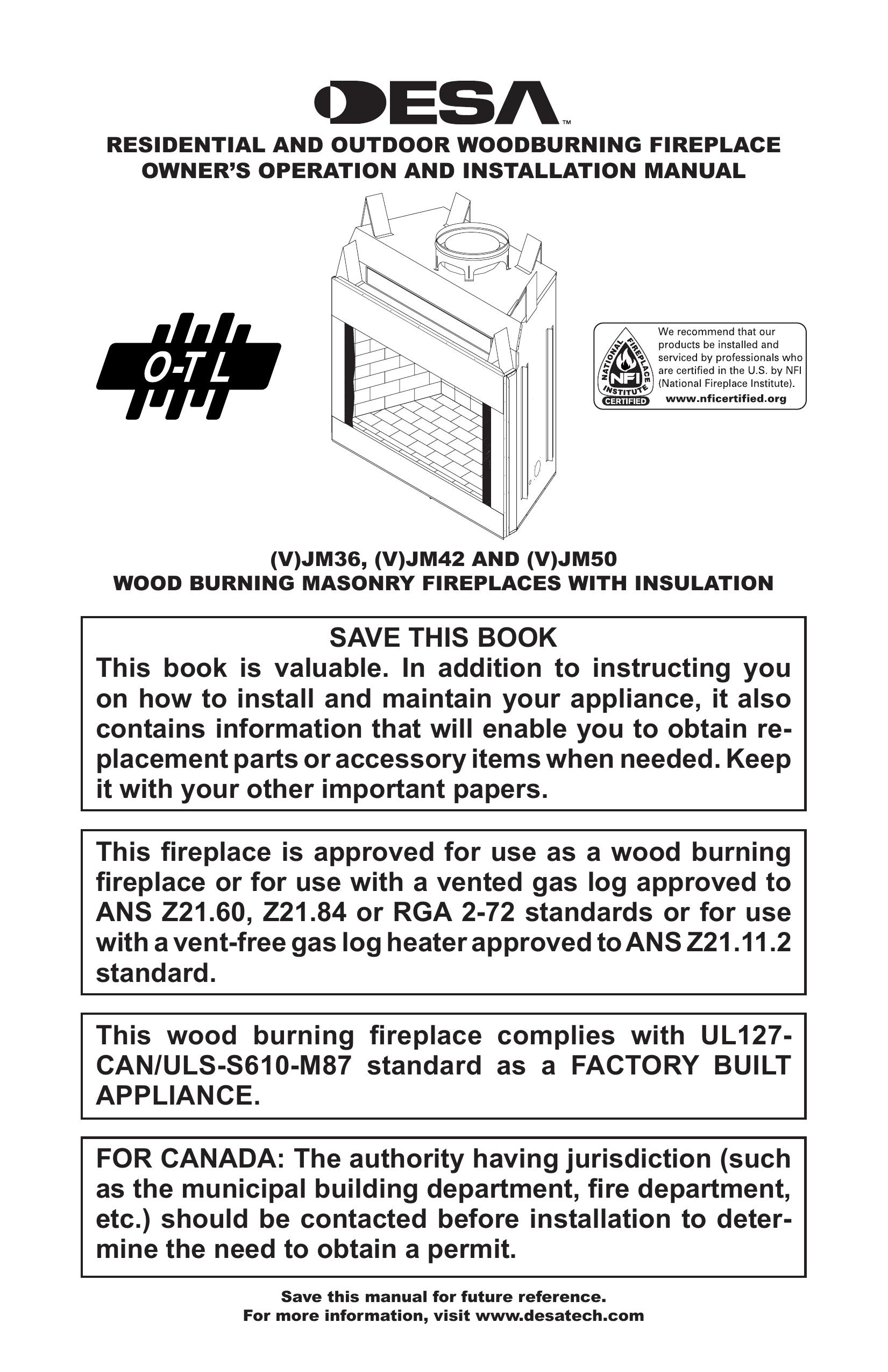 Desa (V)JM50 Outdoor Fireplace User Manual