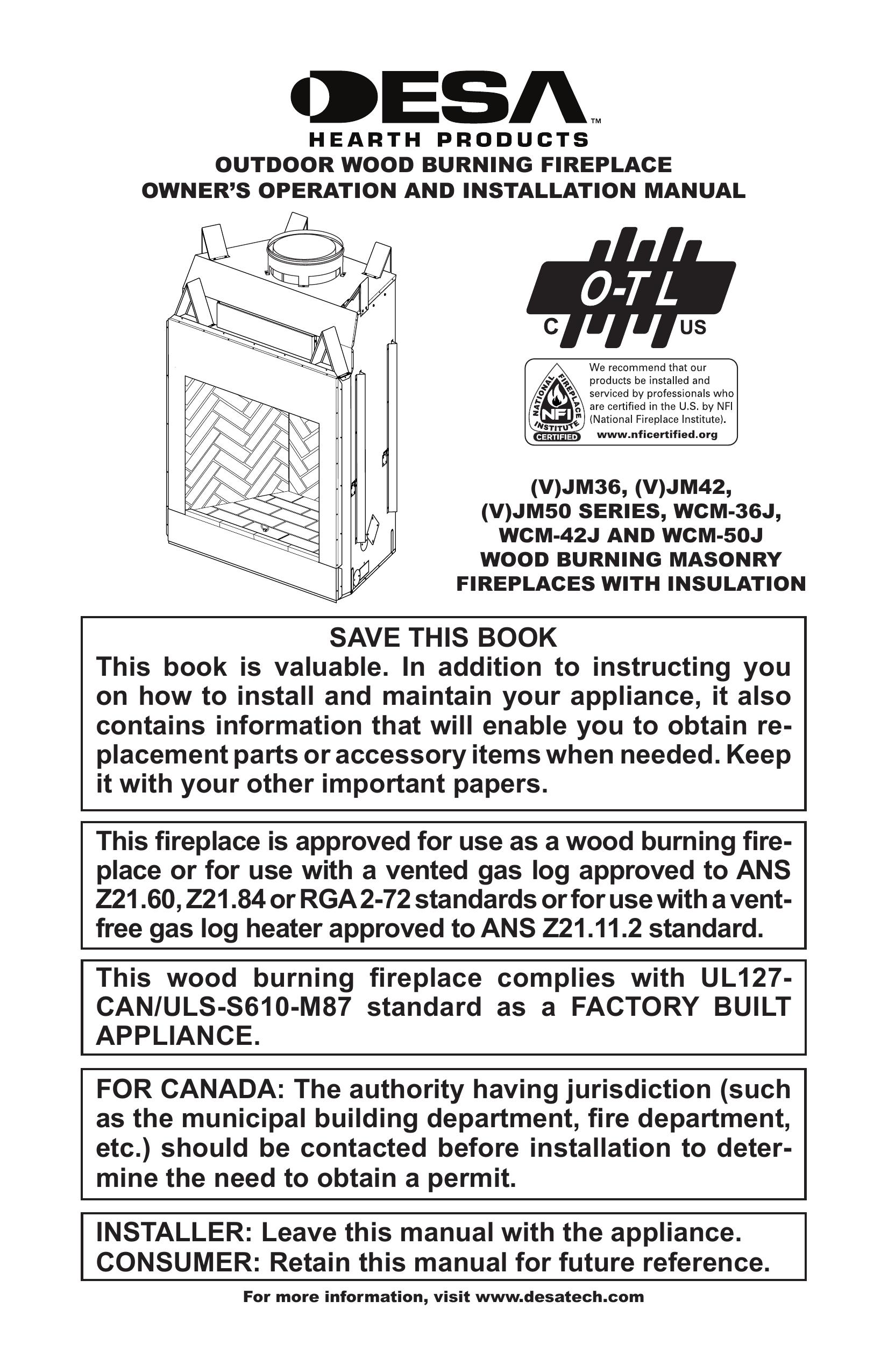 Desa (V)JM50 SERIES Outdoor Fireplace User Manual
