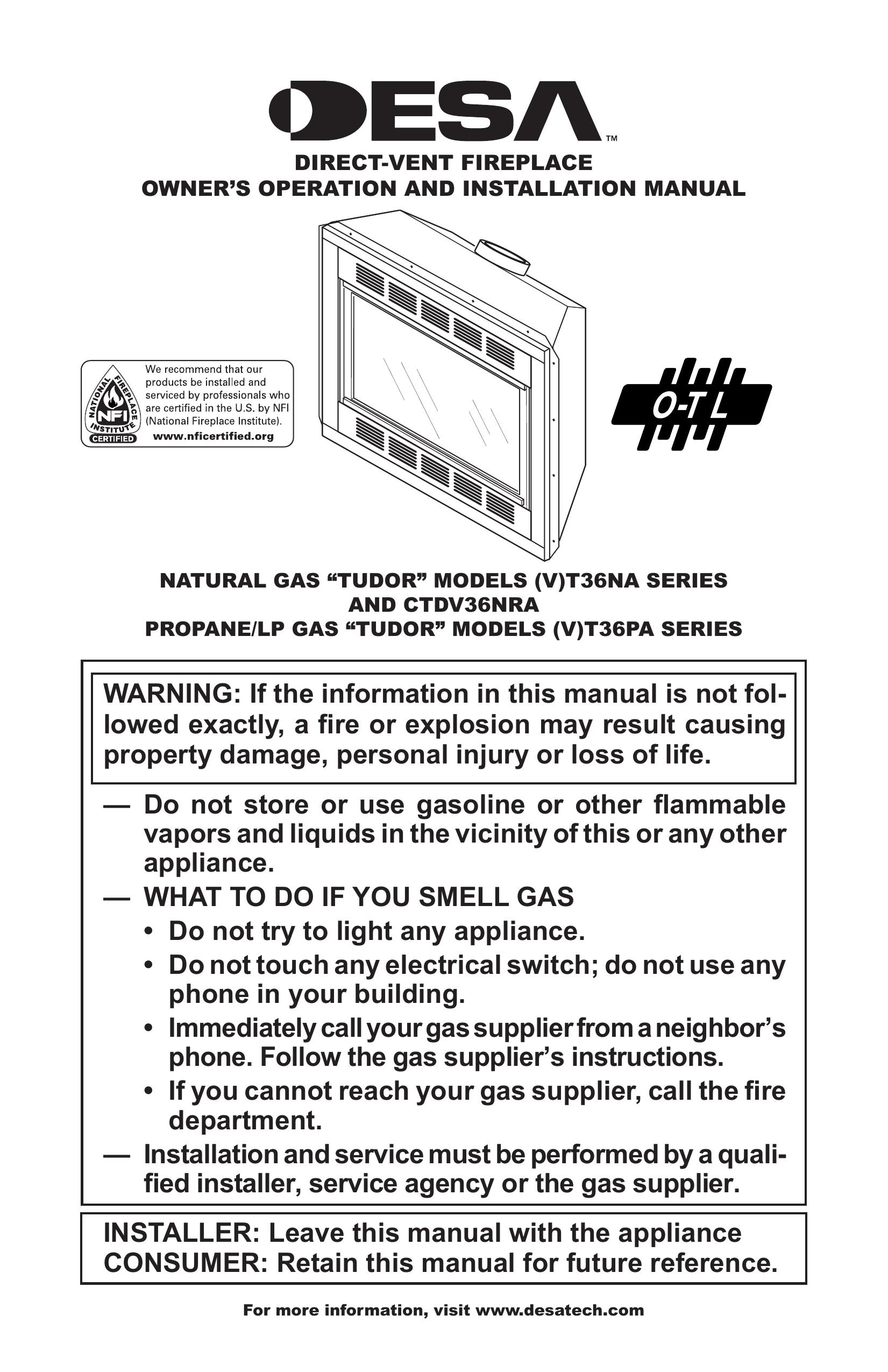 Desa (V)T36NA Outdoor Fireplace User Manual