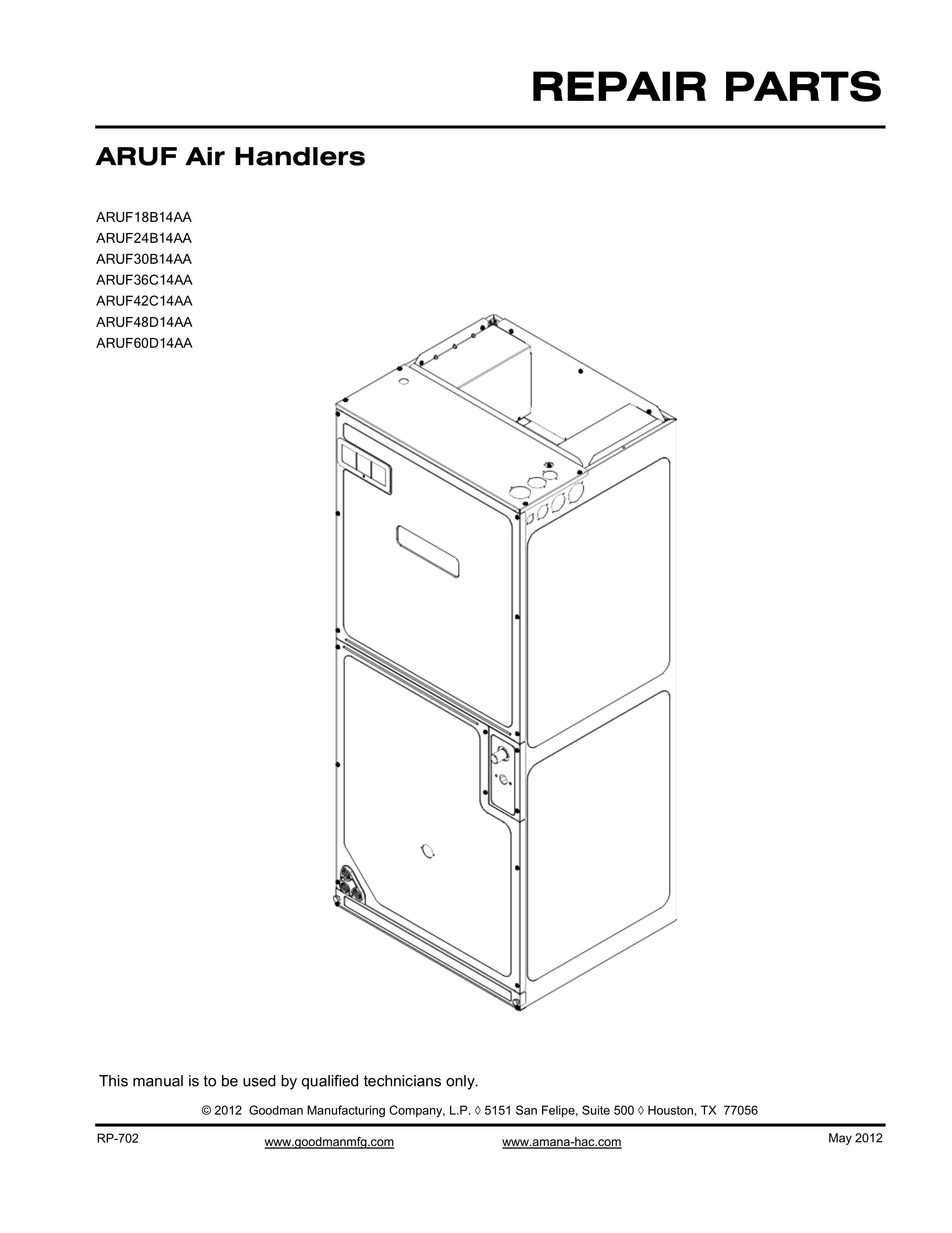 Goodman Mfg ARUF Air Handlers REPAIR PARTS Outdoor Fireplace User Manual