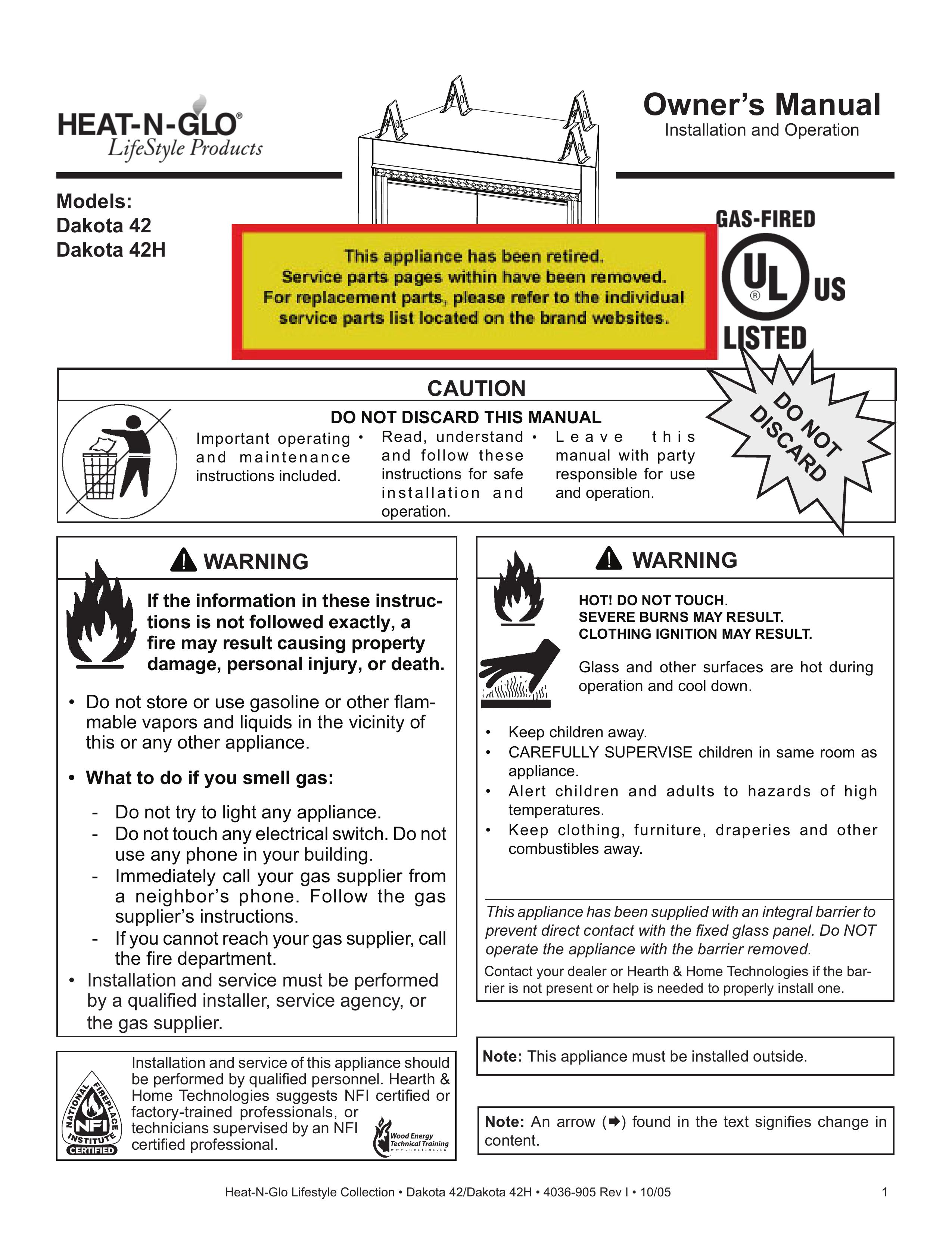 Heat & Glo LifeStyle DAKOTA 42 Outdoor Fireplace User Manual