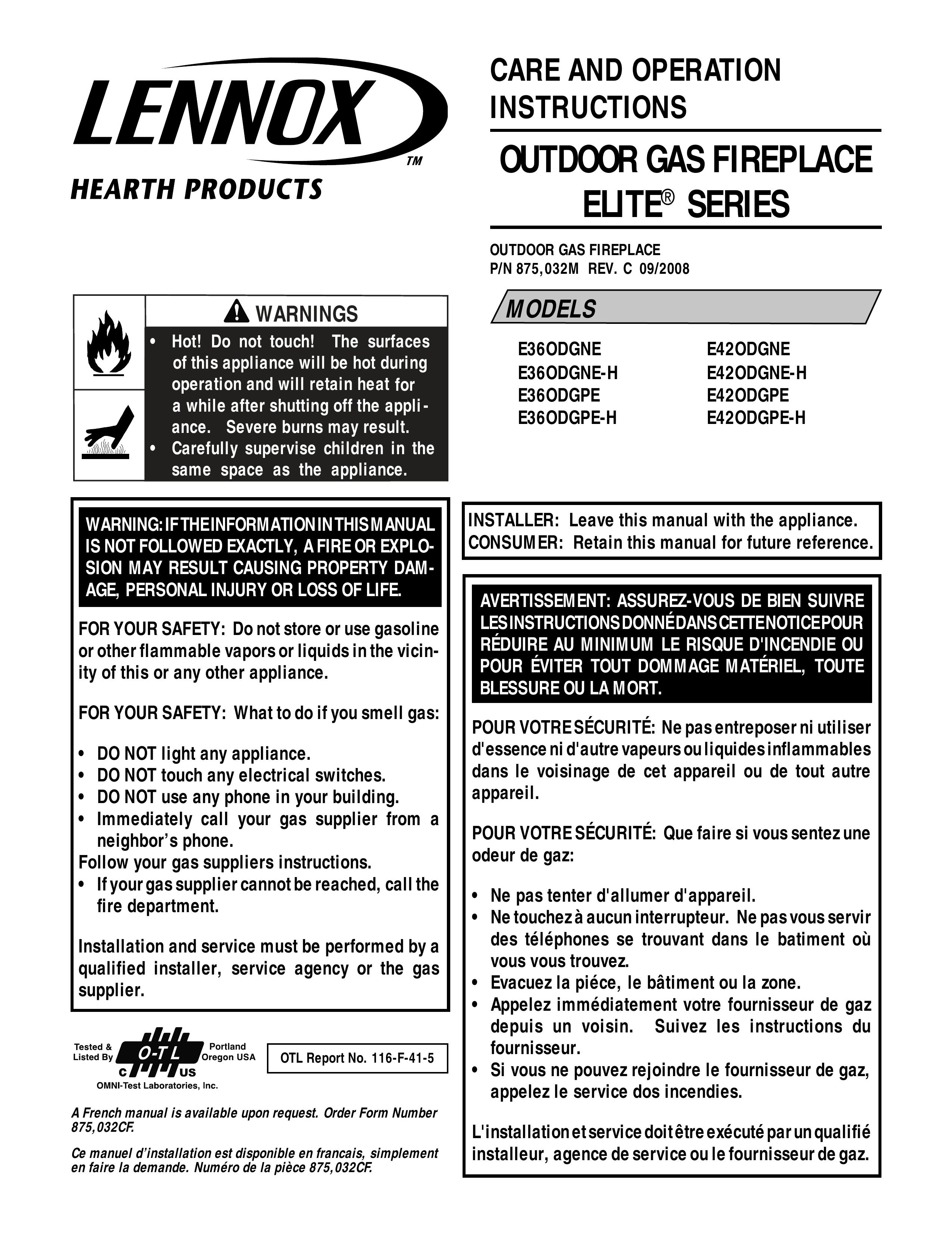 Lennox Hearth E36ODGPE Outdoor Fireplace User Manual