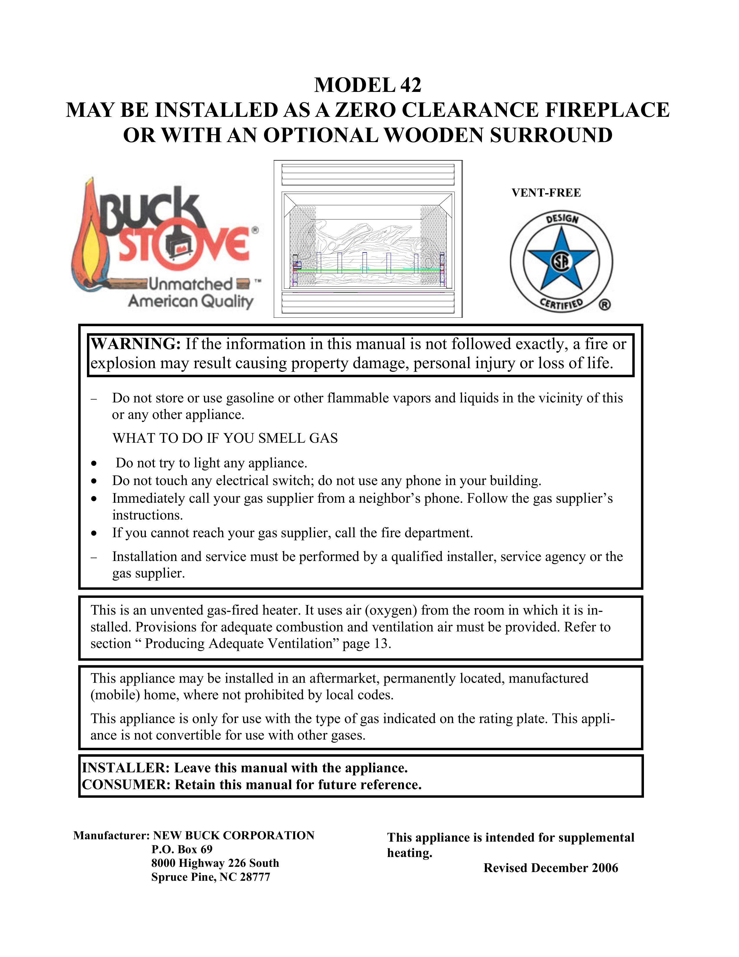 New Buck Corporation 42 Outdoor Fireplace User Manual