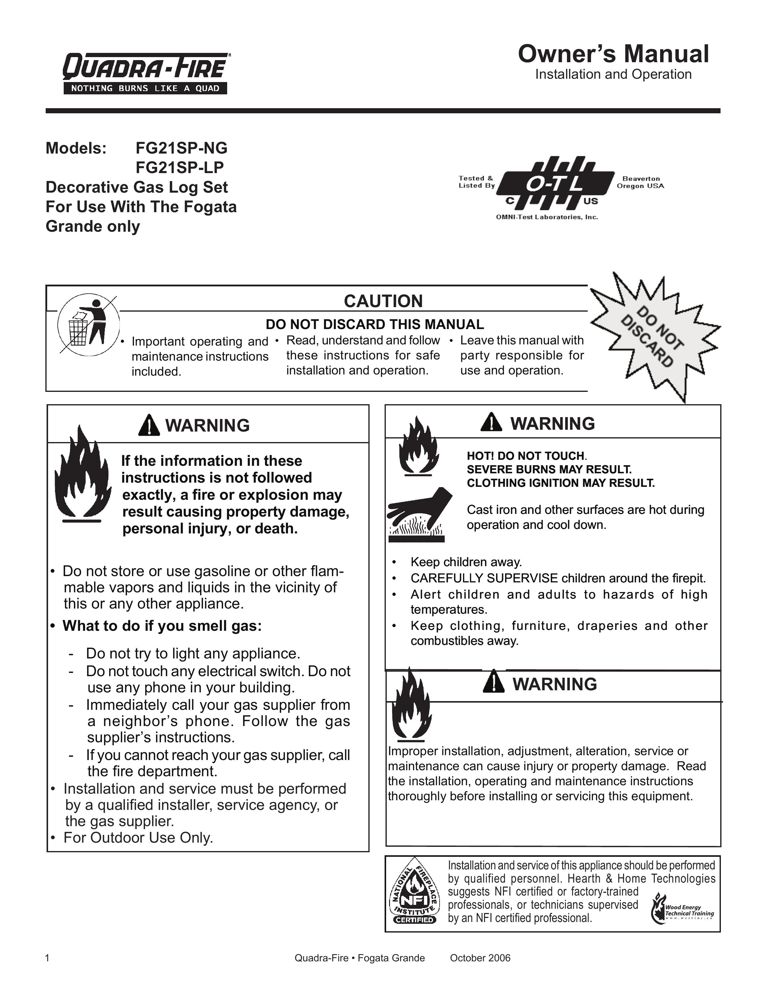 Quadra-Fire FG21SP-LP Outdoor Fireplace User Manual