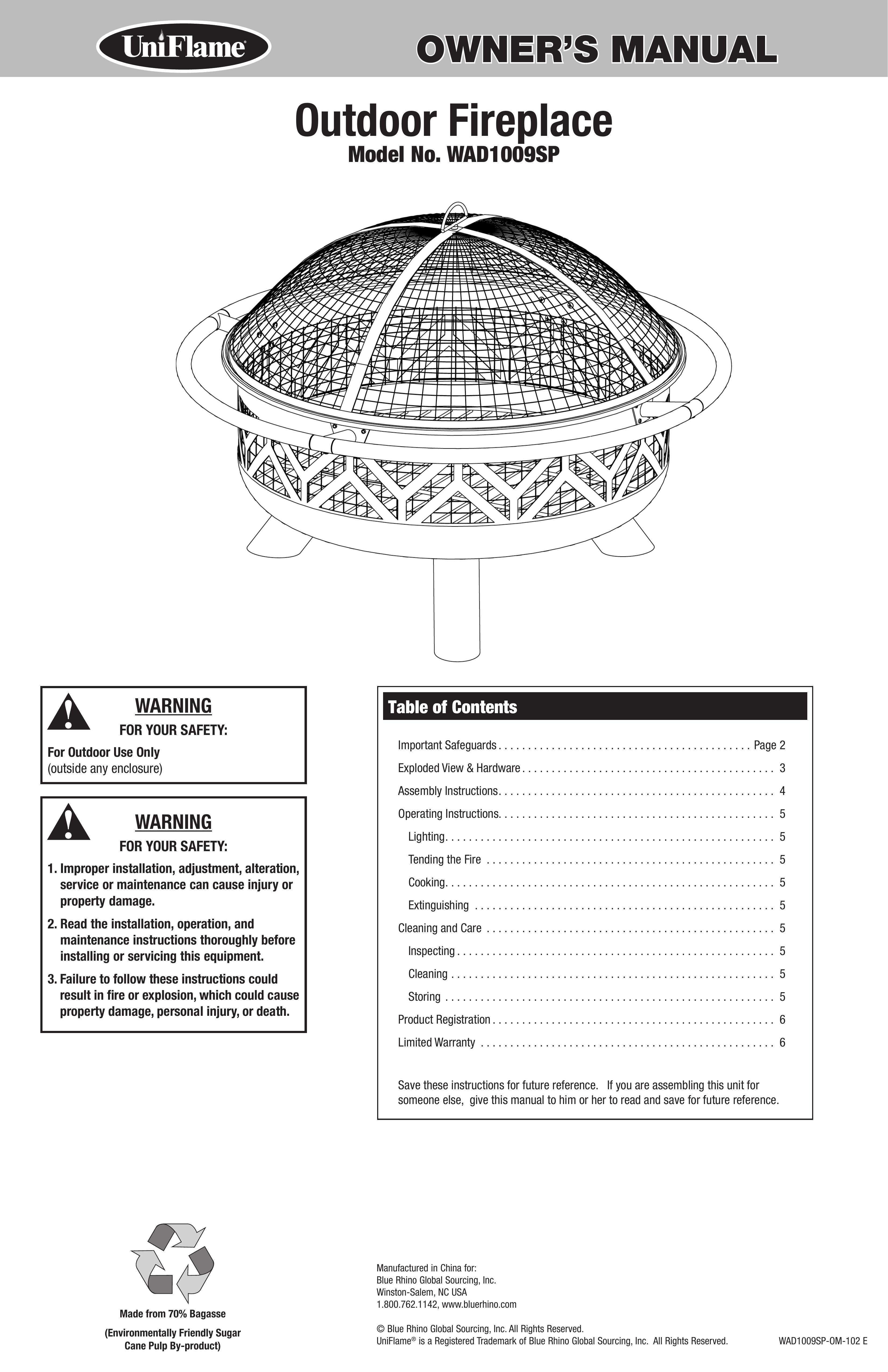 Uniflame WAD1009SP Outdoor Fireplace User Manual