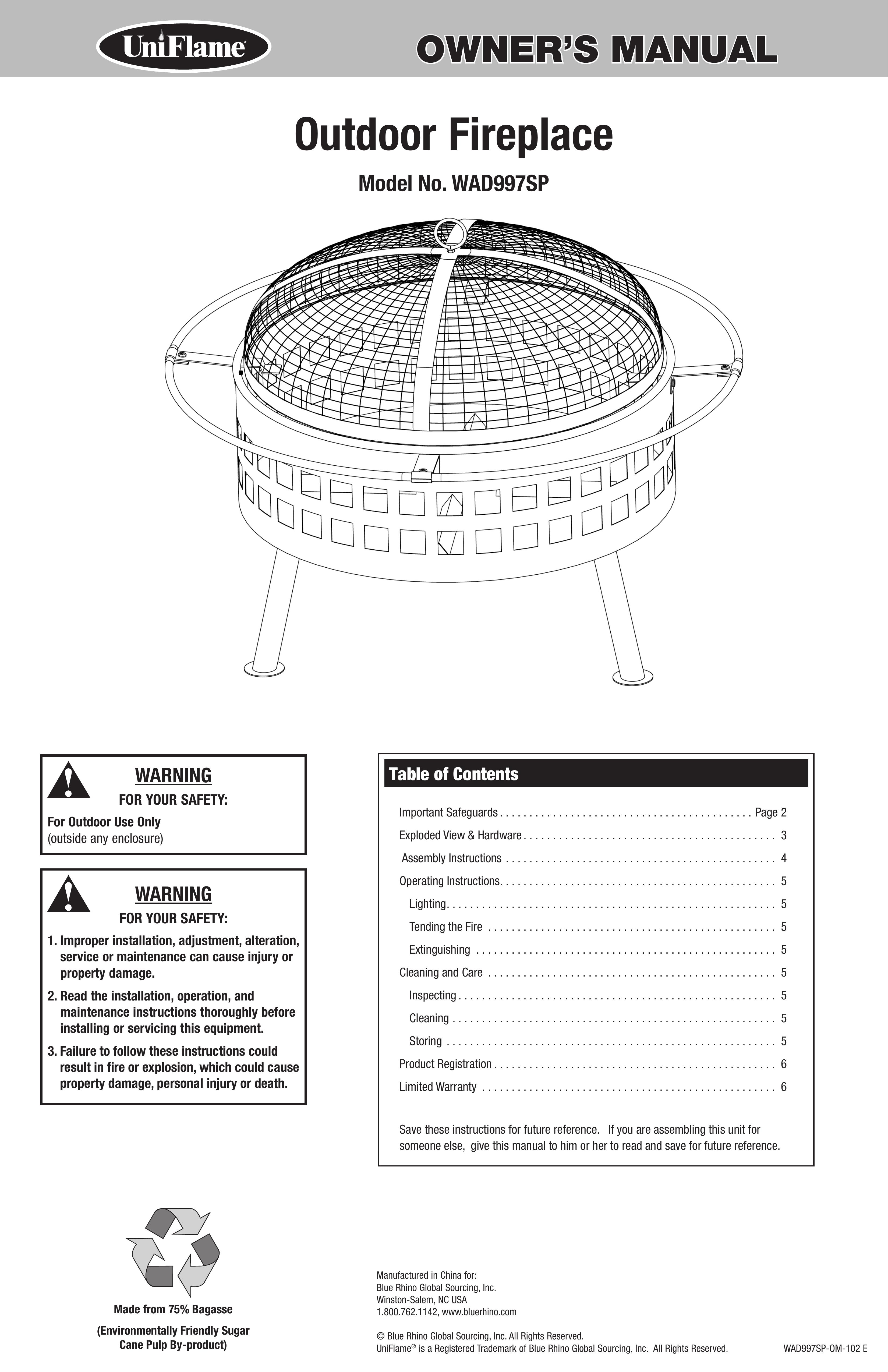 Uniflame WAD997SP Outdoor Fireplace User Manual
