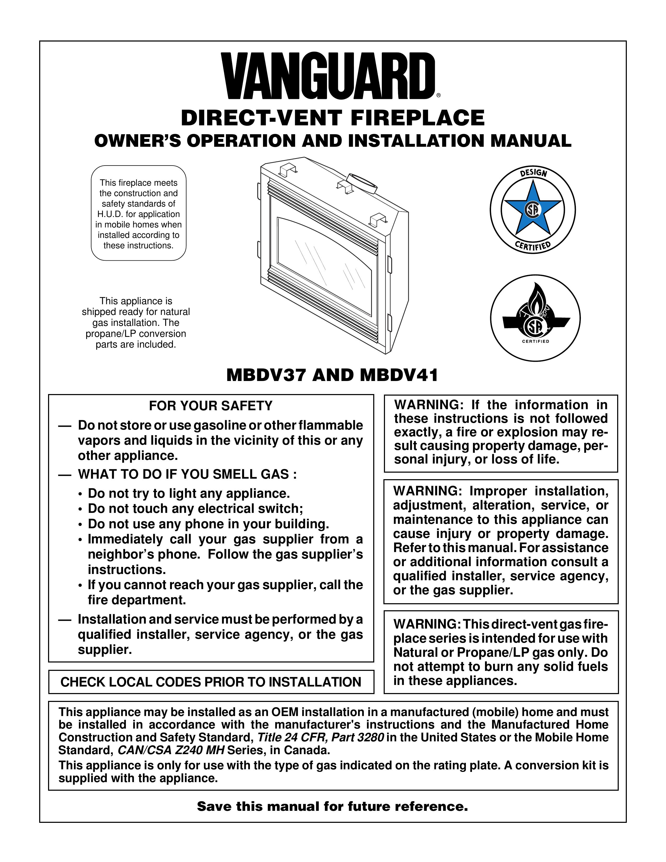 Vanguard Managed Solutions MBDV37 Outdoor Fireplace User Manual