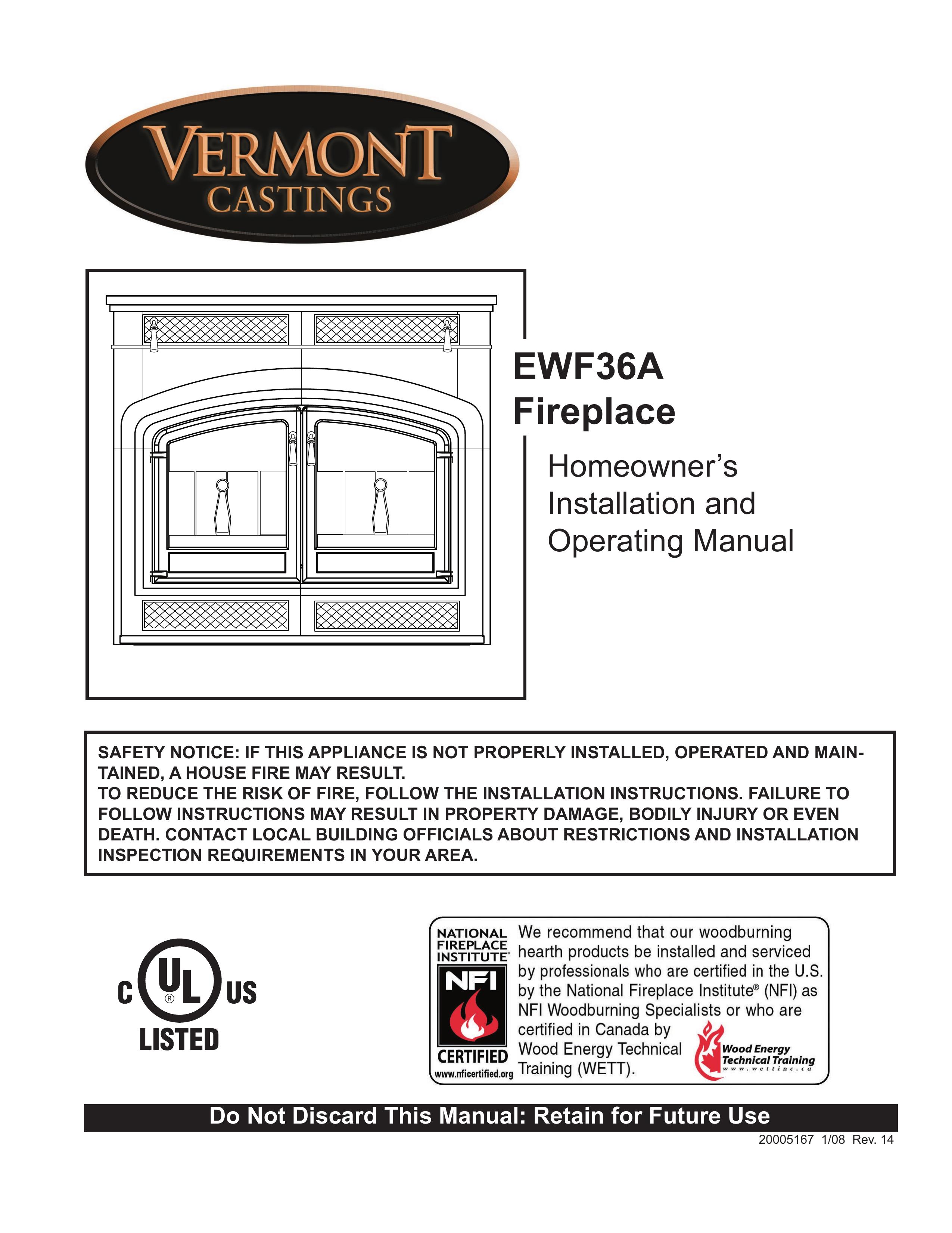 Vermont Casting EWF36 Outdoor Fireplace User Manual