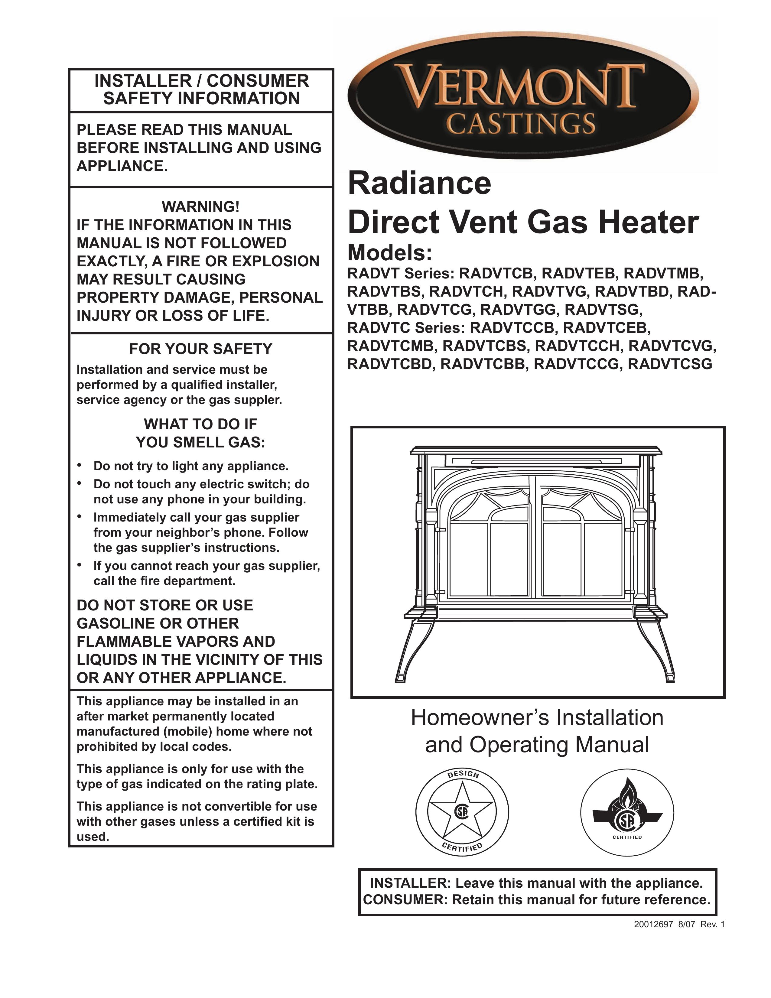 Vermont Casting RADVTCB Outdoor Fireplace User Manual