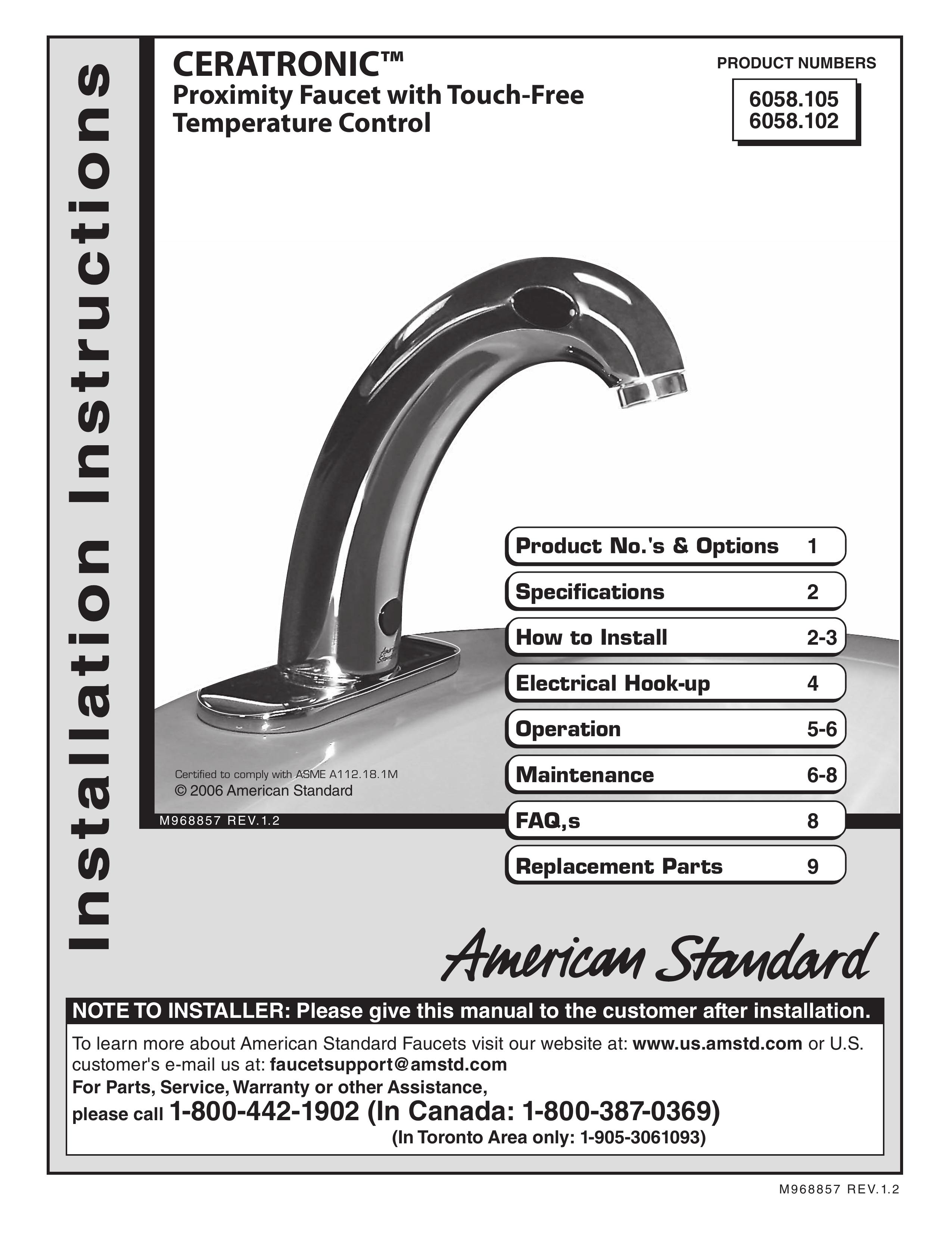 American Standard CERATRONIC Proximity Faucet with Touch-Free Temperature Control Outdoor Kitchen Island User Manual