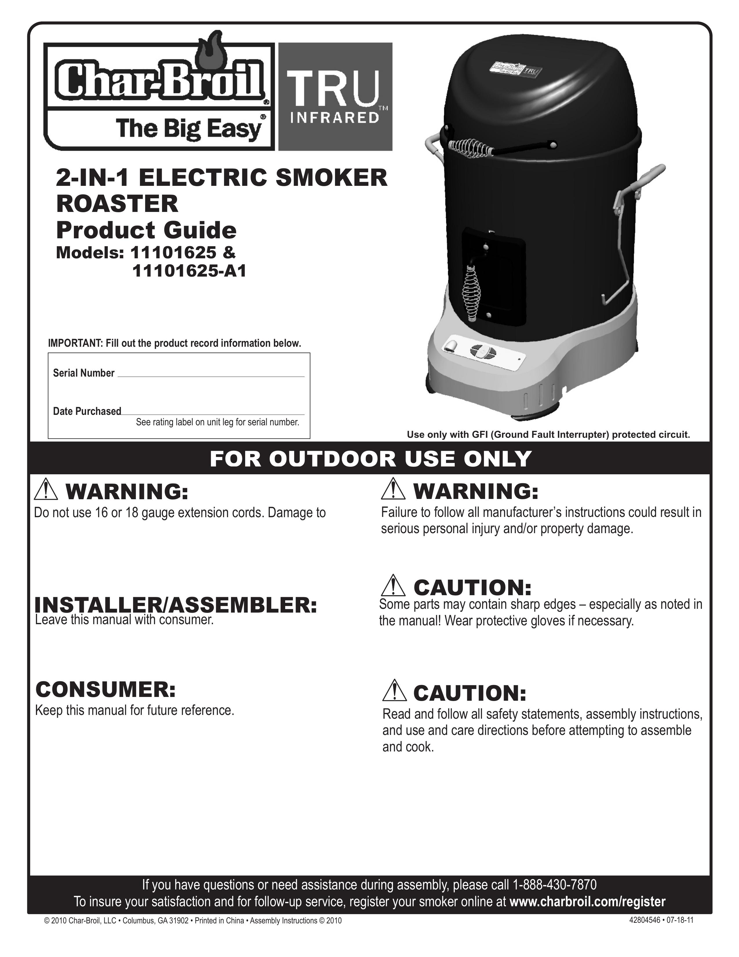 Char-Broil 11101625-A1 Smoker User Manual