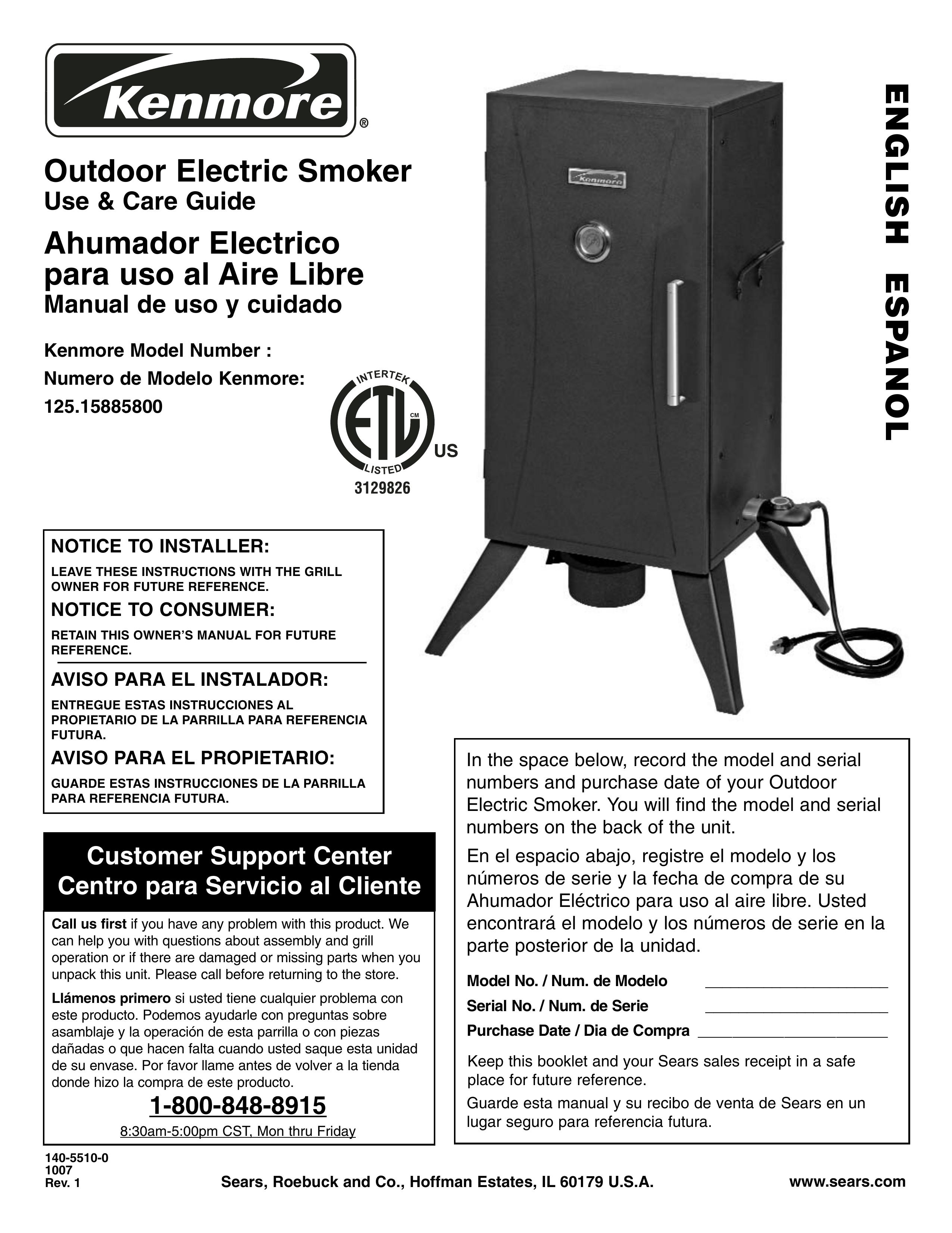 Kenmore 125.15885800 Smoker User Manual